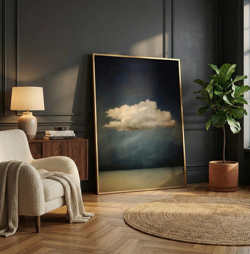 Minimalist Moody Cloud Art - Wood Framed Vintage Wall Decor