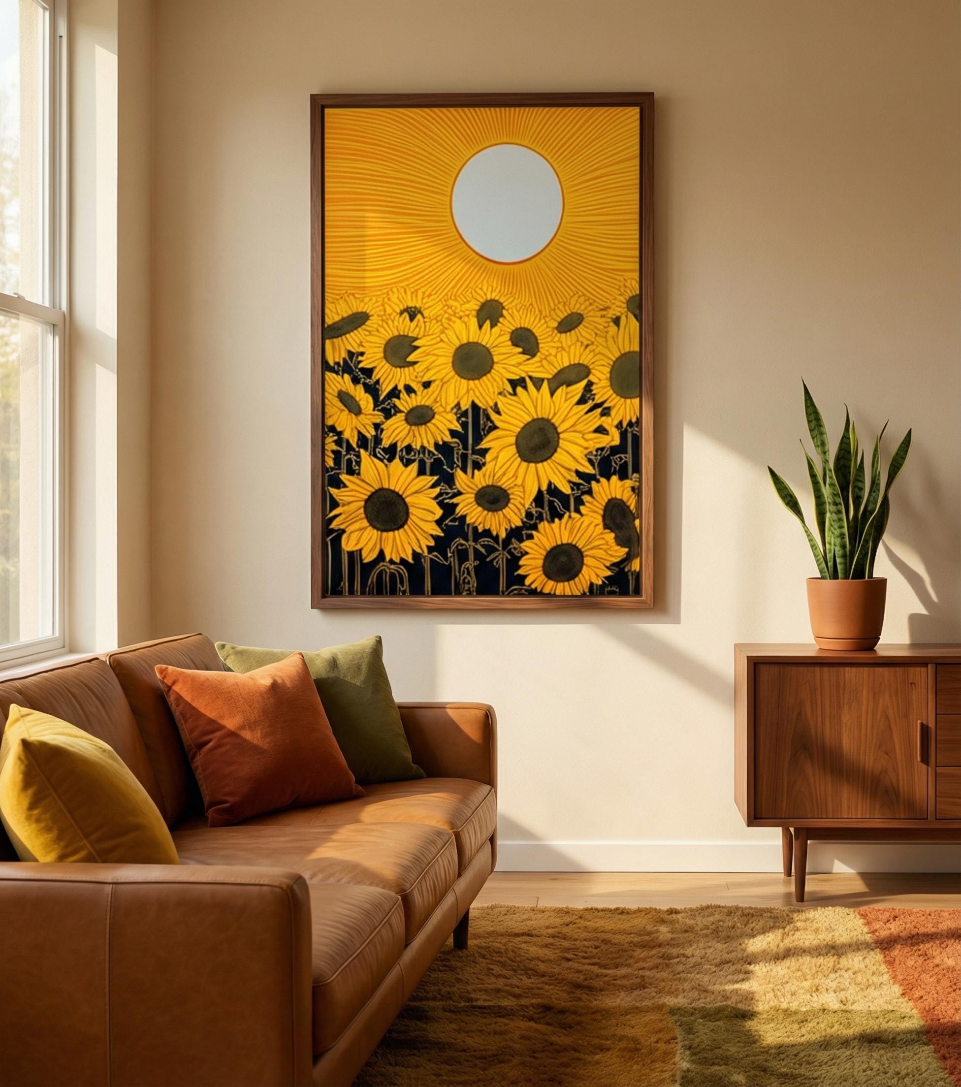 Sunflower Wall Art: Yellow Sun Design - Modern Farmhouse Style