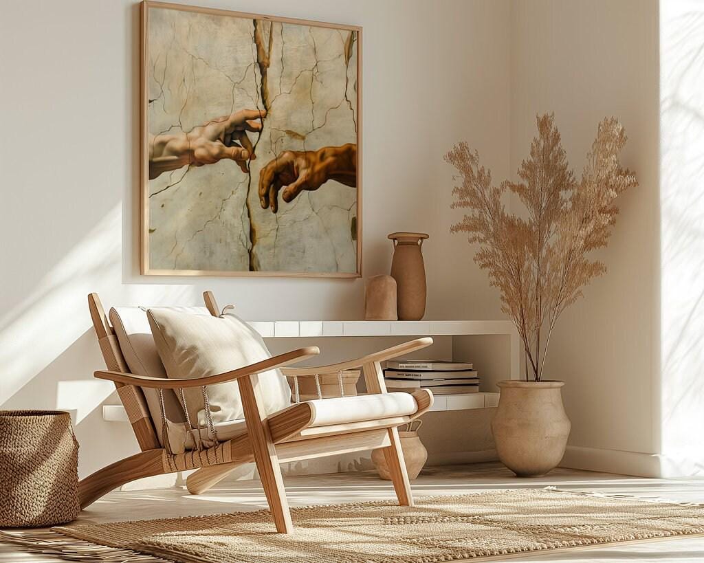 The Divide: A Modern 'Creation of Adam' | Cinematic Reaching Hands Canvas Art