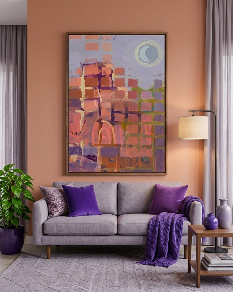 Abstract Pixelated Cityscape Moon Art Print