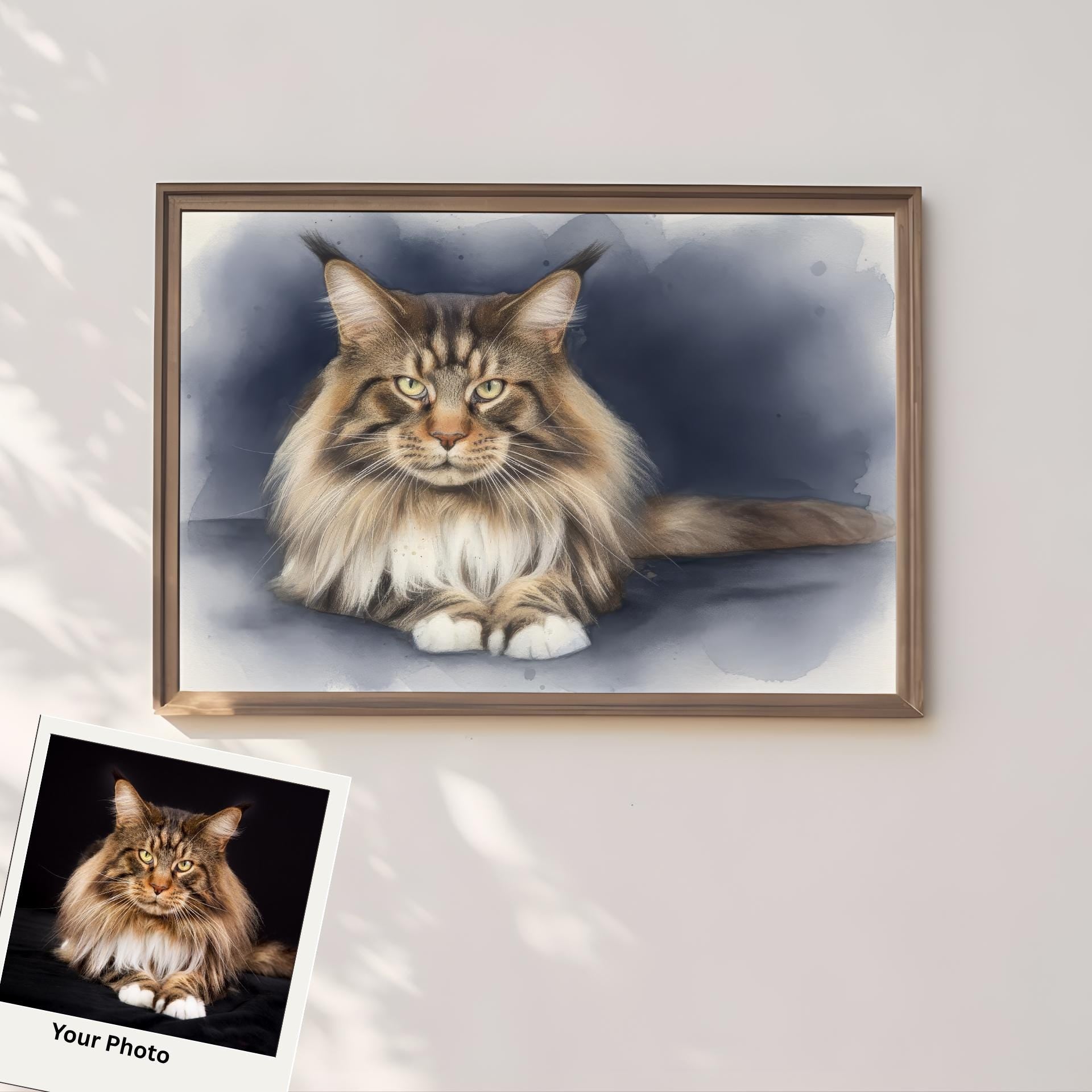 Cat Portrait Artwork: Personalized Watercolor or Matte Print - From Your Photo