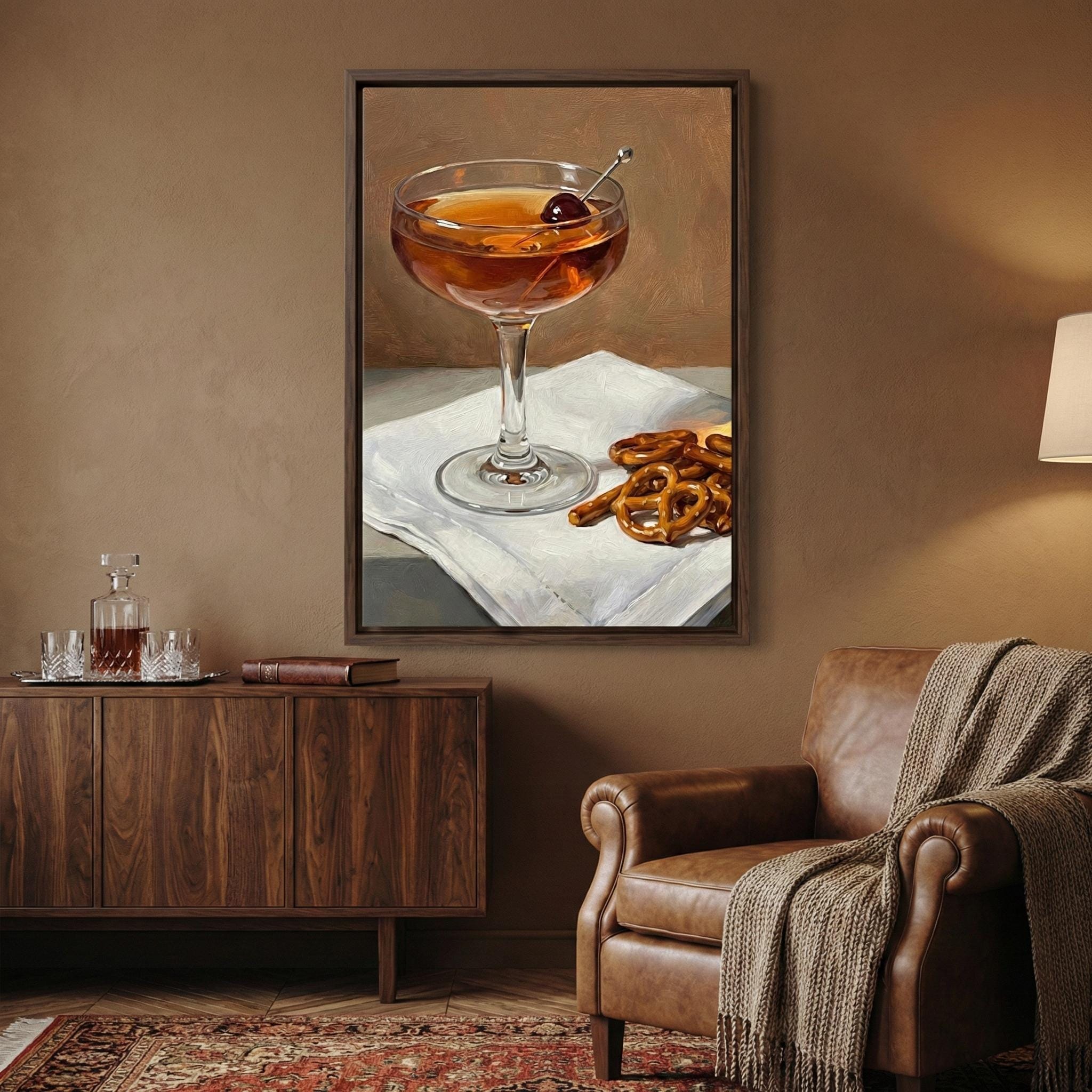 Mid Century Manhattan Cocktail Print - Moody Bar Cart Decor