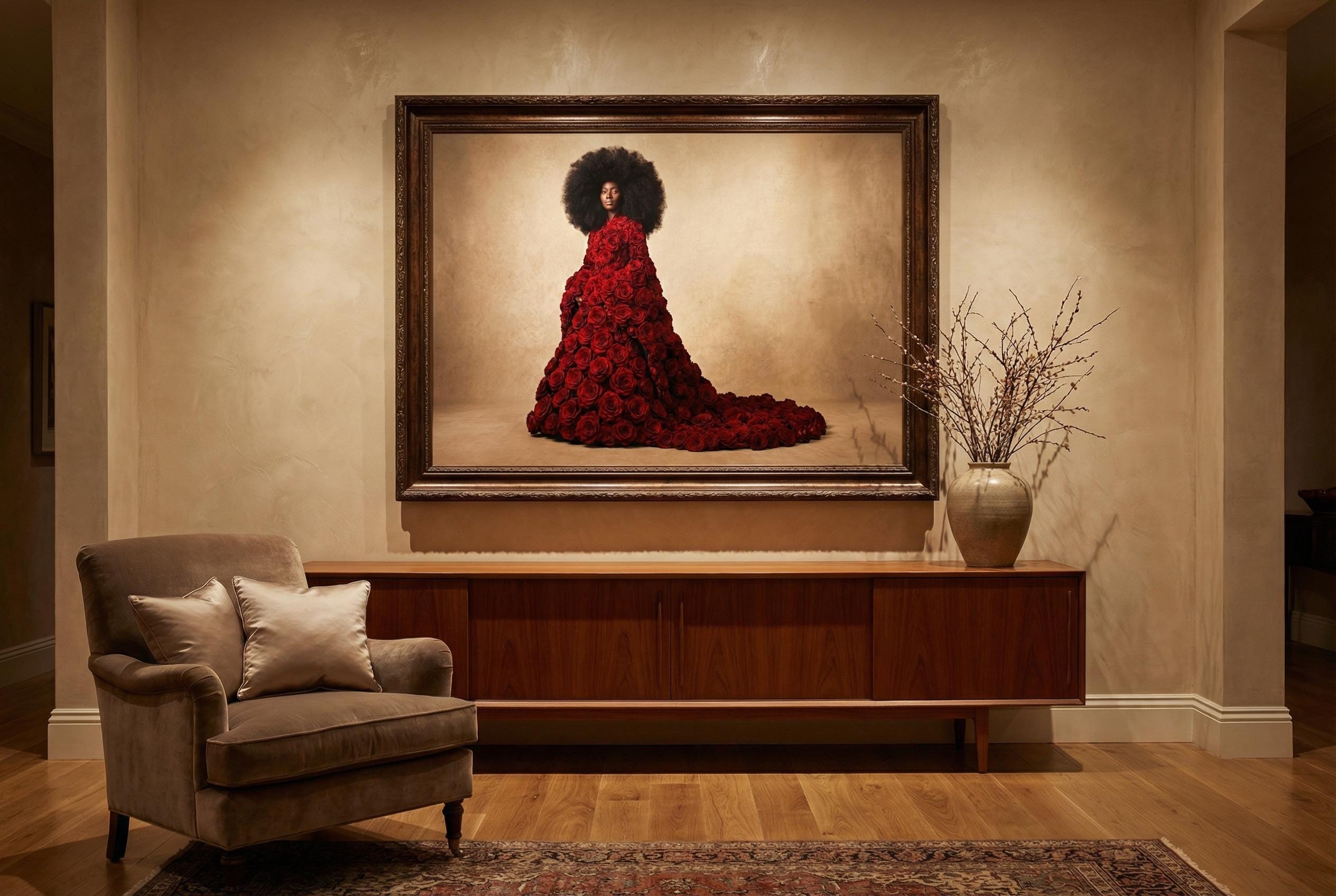 Flower Dress Wall Art: Black Woman Portrait (Framed or Canvas)