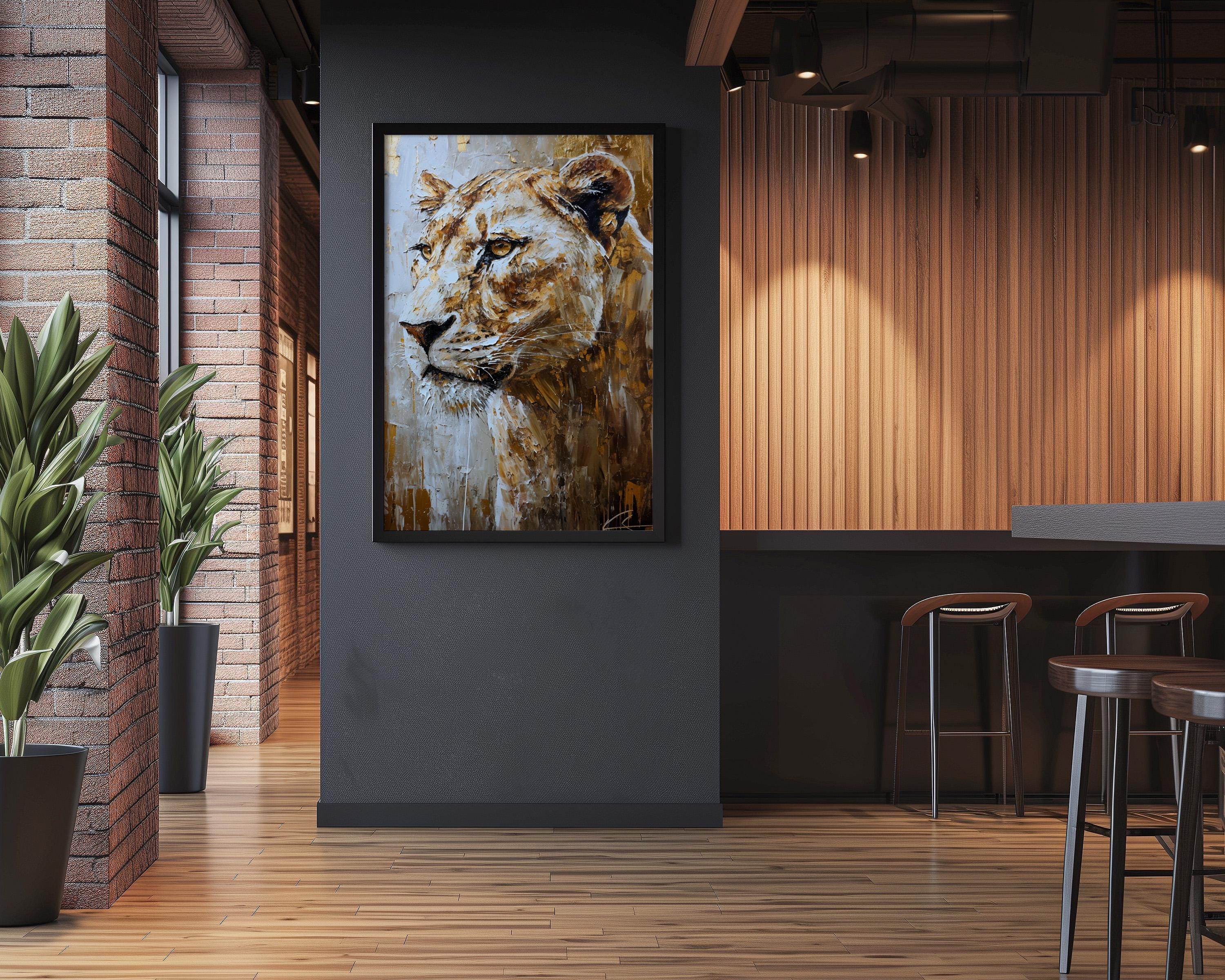 Lioness Wall Art: Graceful Wild Spirit in Gold (Canvas or Print)