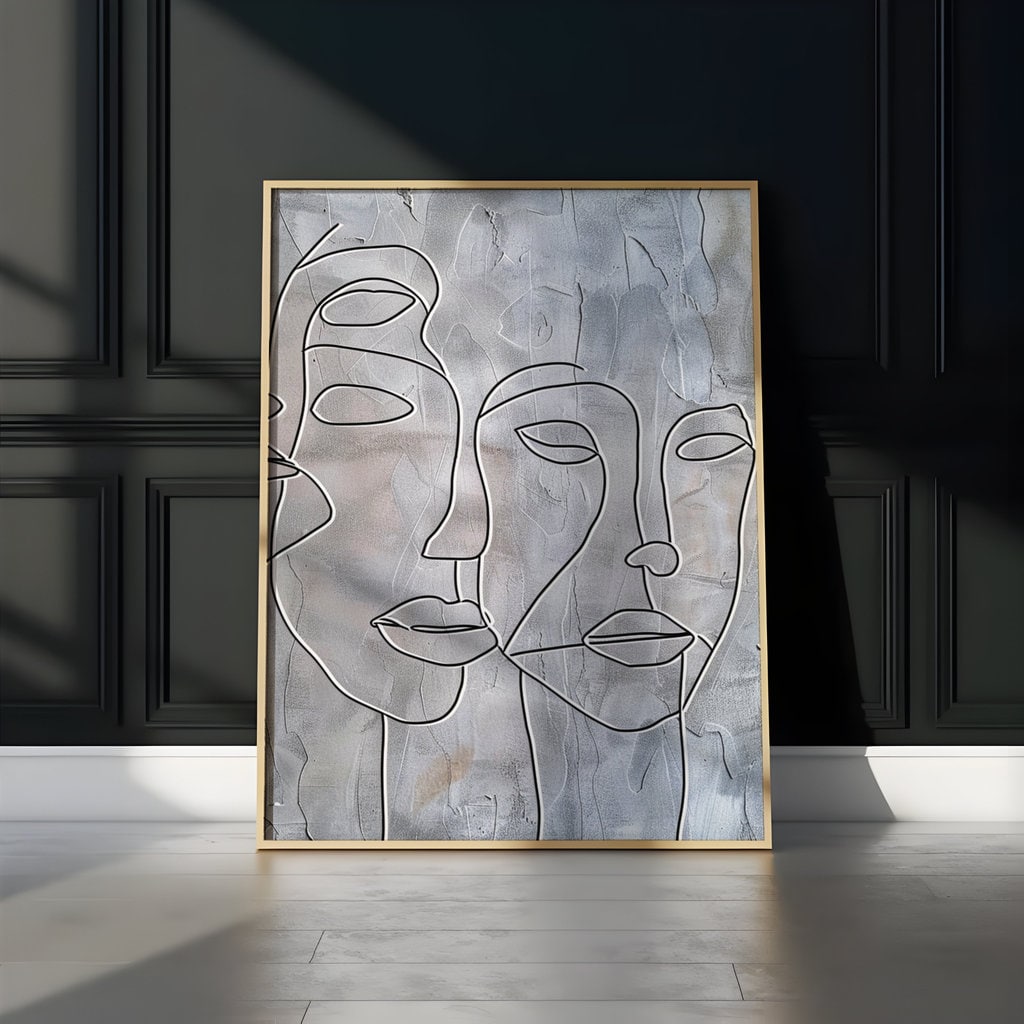 The Single Line: Minimalist Three Faces Abstract Art | Modern & Sophisticated Wall Decor