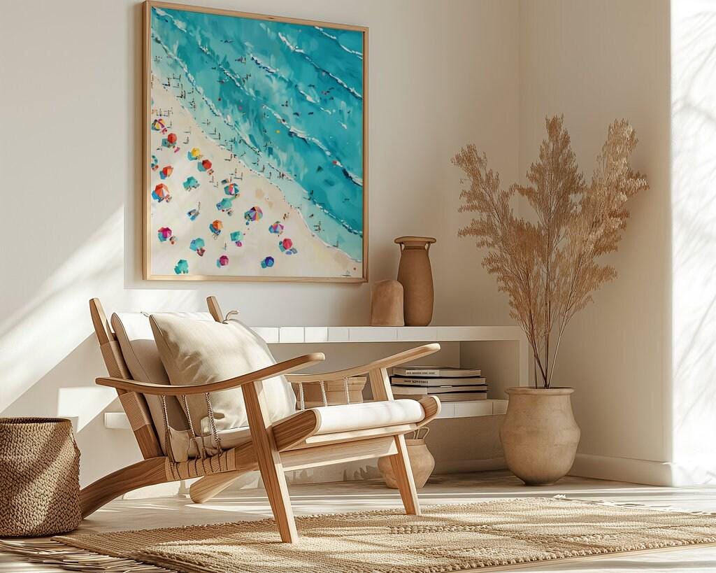 The Summer Constellation: Aerial Beach & Umbrellas Art | Vibrant & Modern Coastal Decor