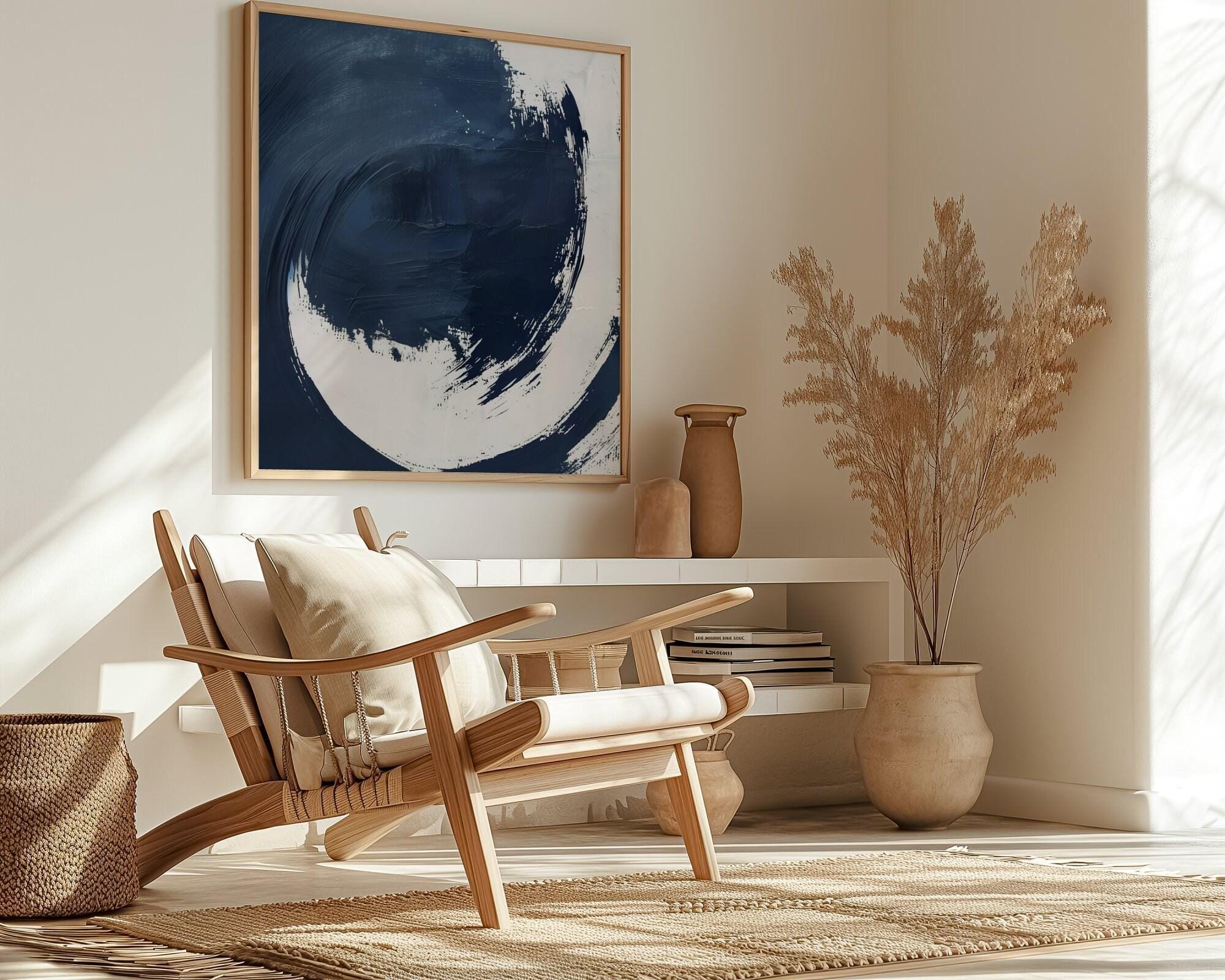 Minimalist Abstract Canvas, Dark Blue Gray Pastel (Ready to Hang)