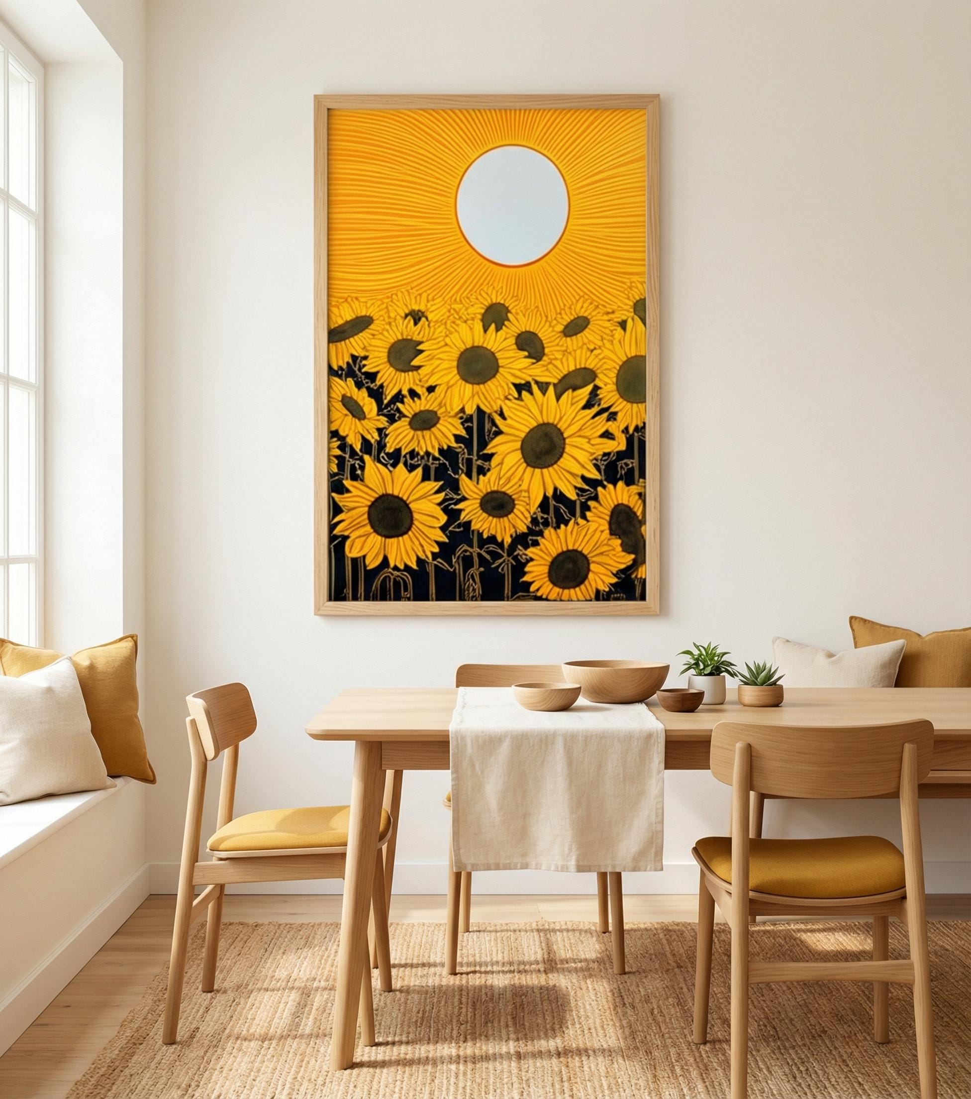 Sunflower Wall Art: Yellow Sun Design - Modern Farmhouse Style