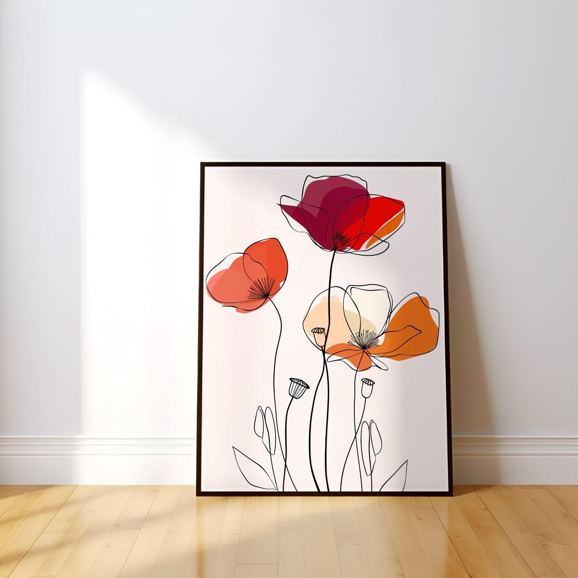 Floral Line Art Print: Minimalist Modern Decor (Canvas or Paper)