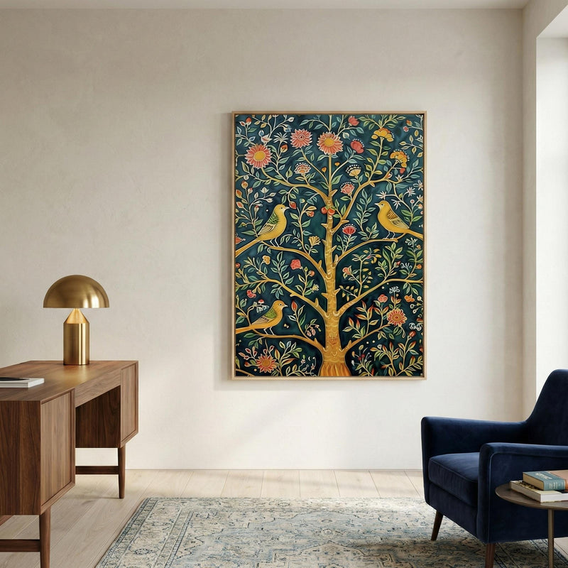 Indian Floral Wall Art, Vintage Canvas (Earth Tones, Jewel Hues)