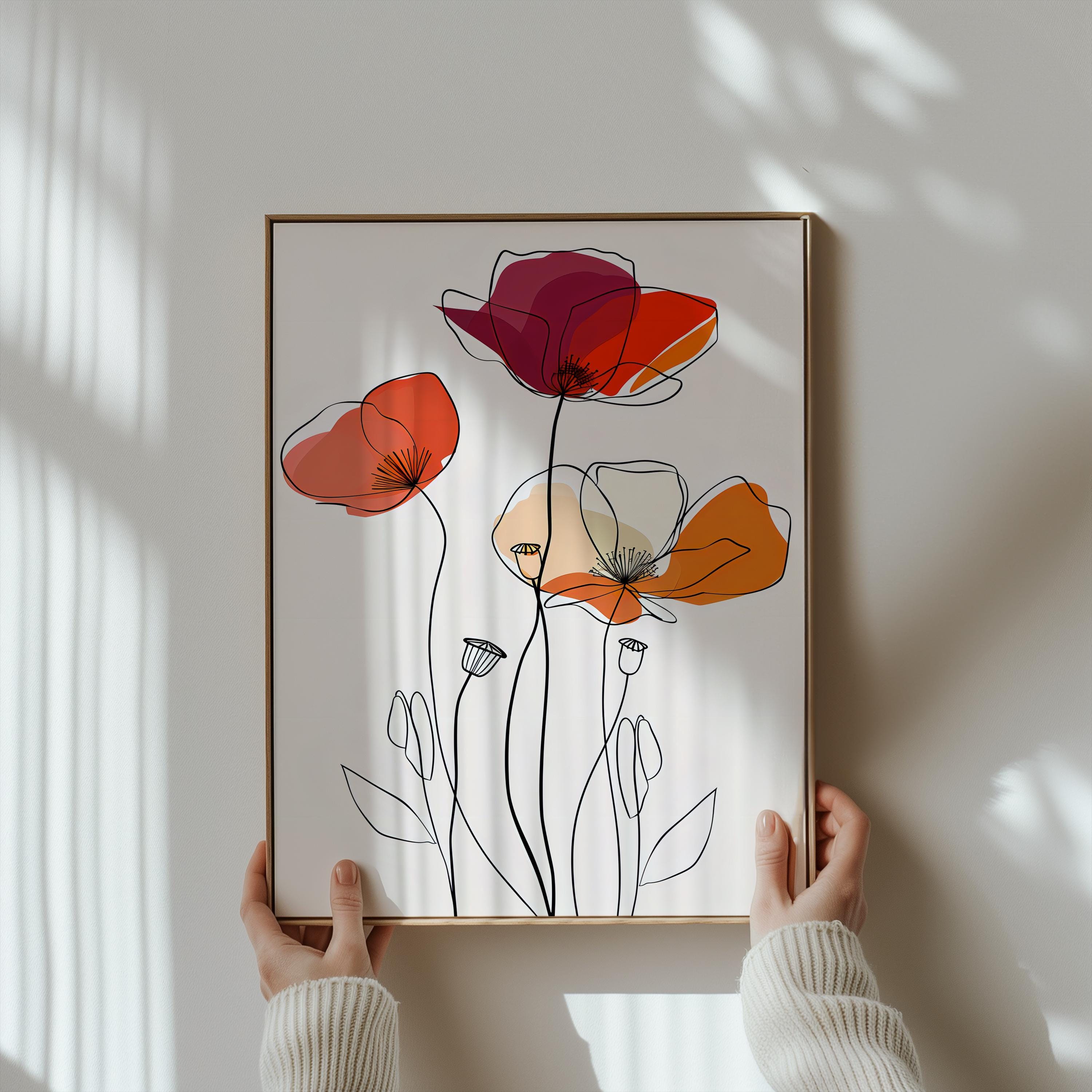 Floral Line Art Print: Minimalist Modern Decor (Canvas or Paper)