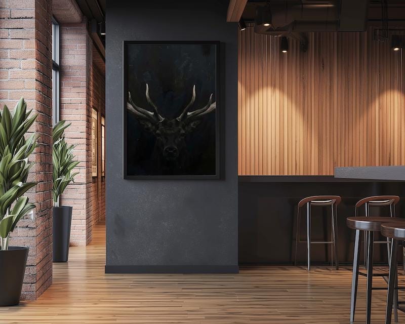 Moody Stag Canvas Print - Dark Deer with Chiaroscuro Lighting