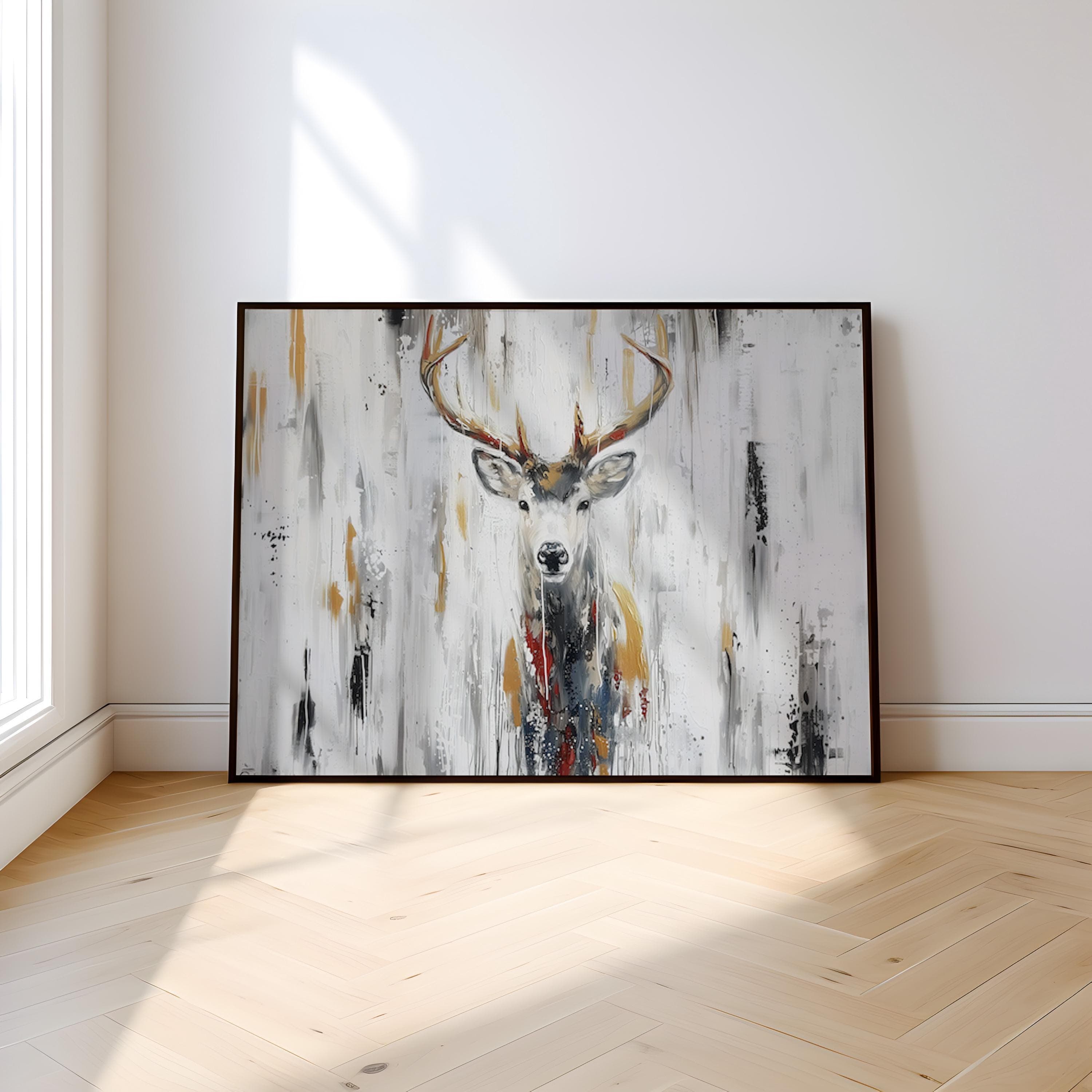 Serene Deer Canvas, Abstract Forest Art (Modern Wall Decor)