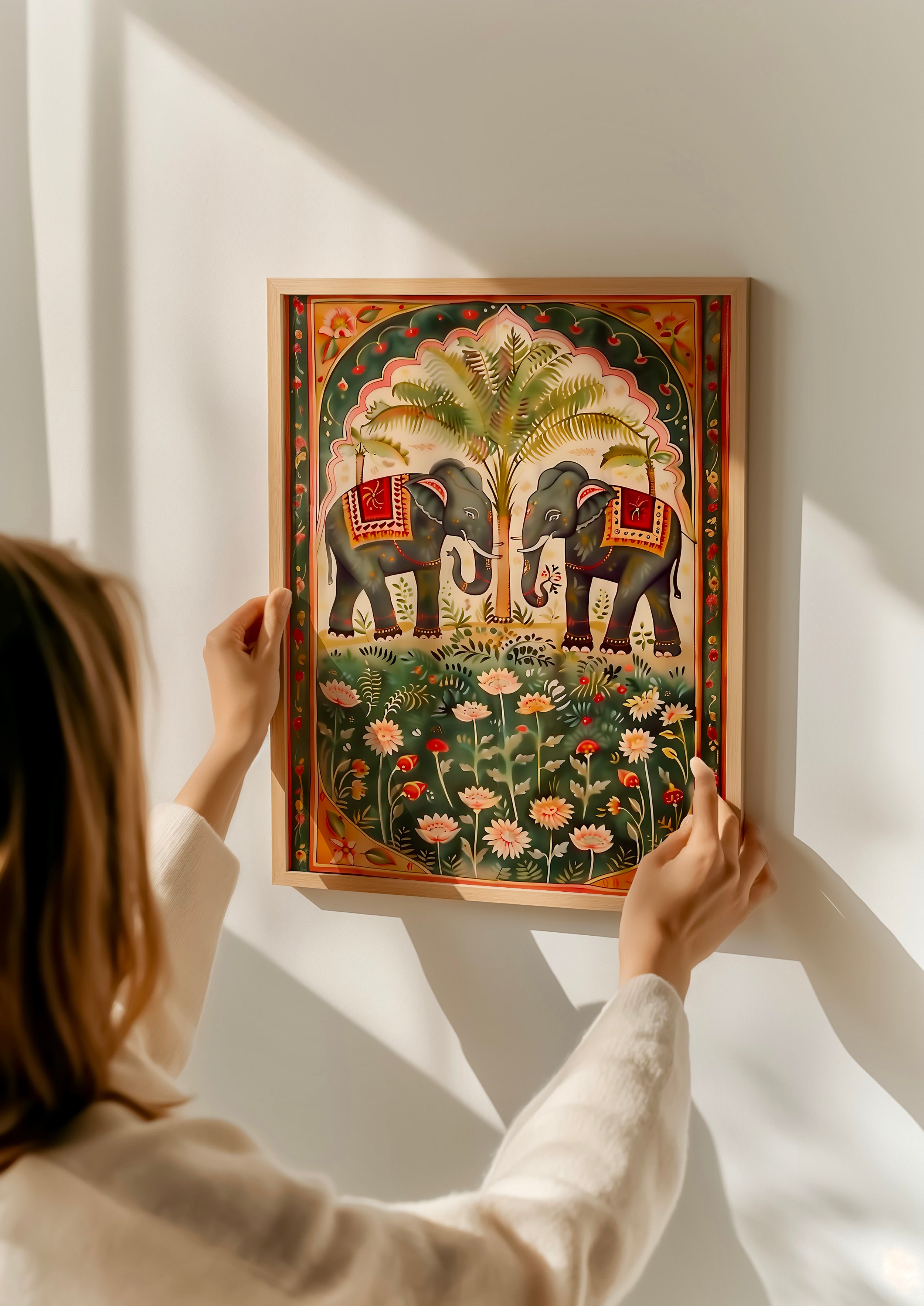 Pichwai Elephant & Lotus Art: Traditional Indian Floral Canvas | Vintage Cultural Wall Decor