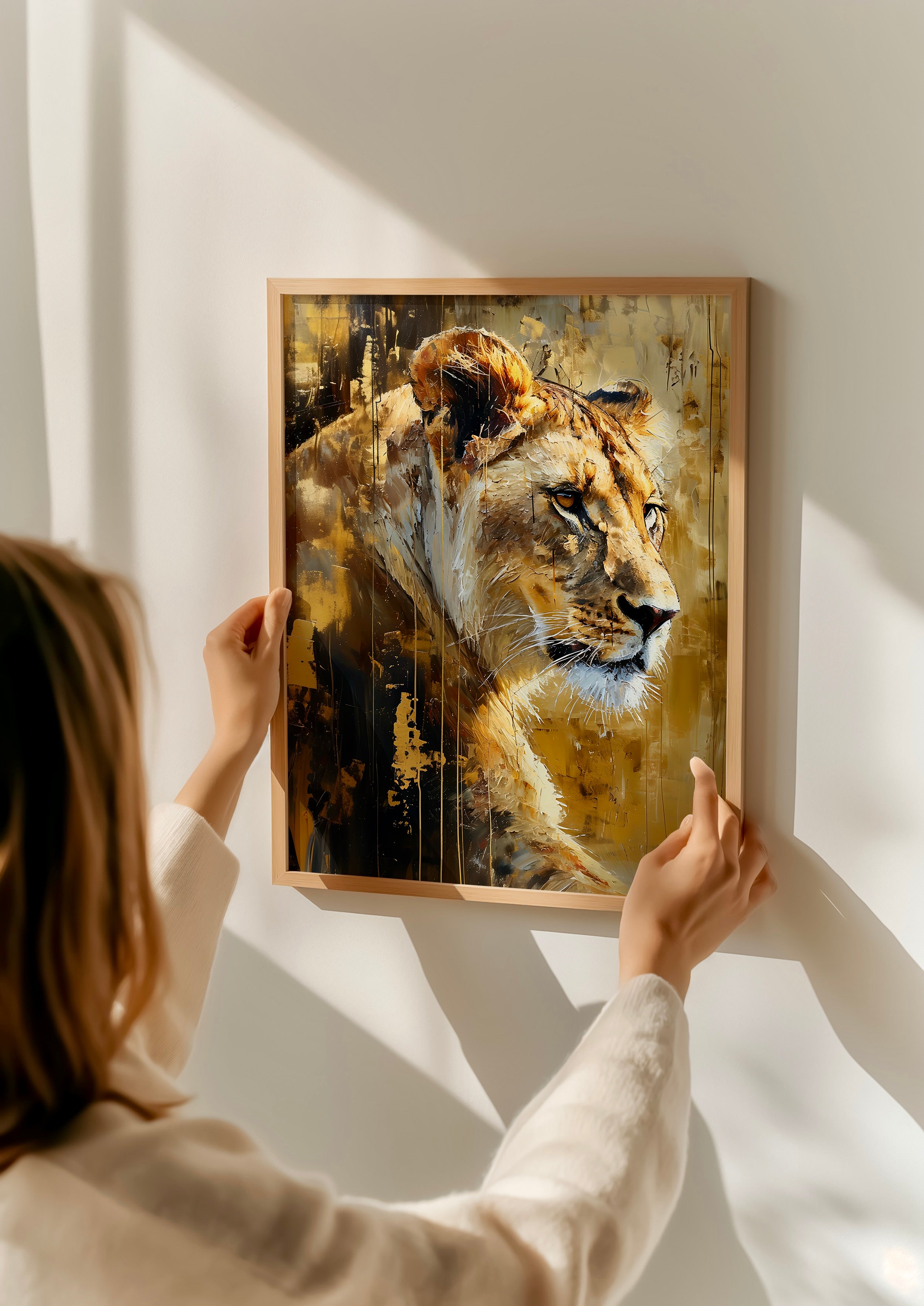 The Golden Queen: Majestic Lioness Abstract | Modern & Temporal Impressionist Art