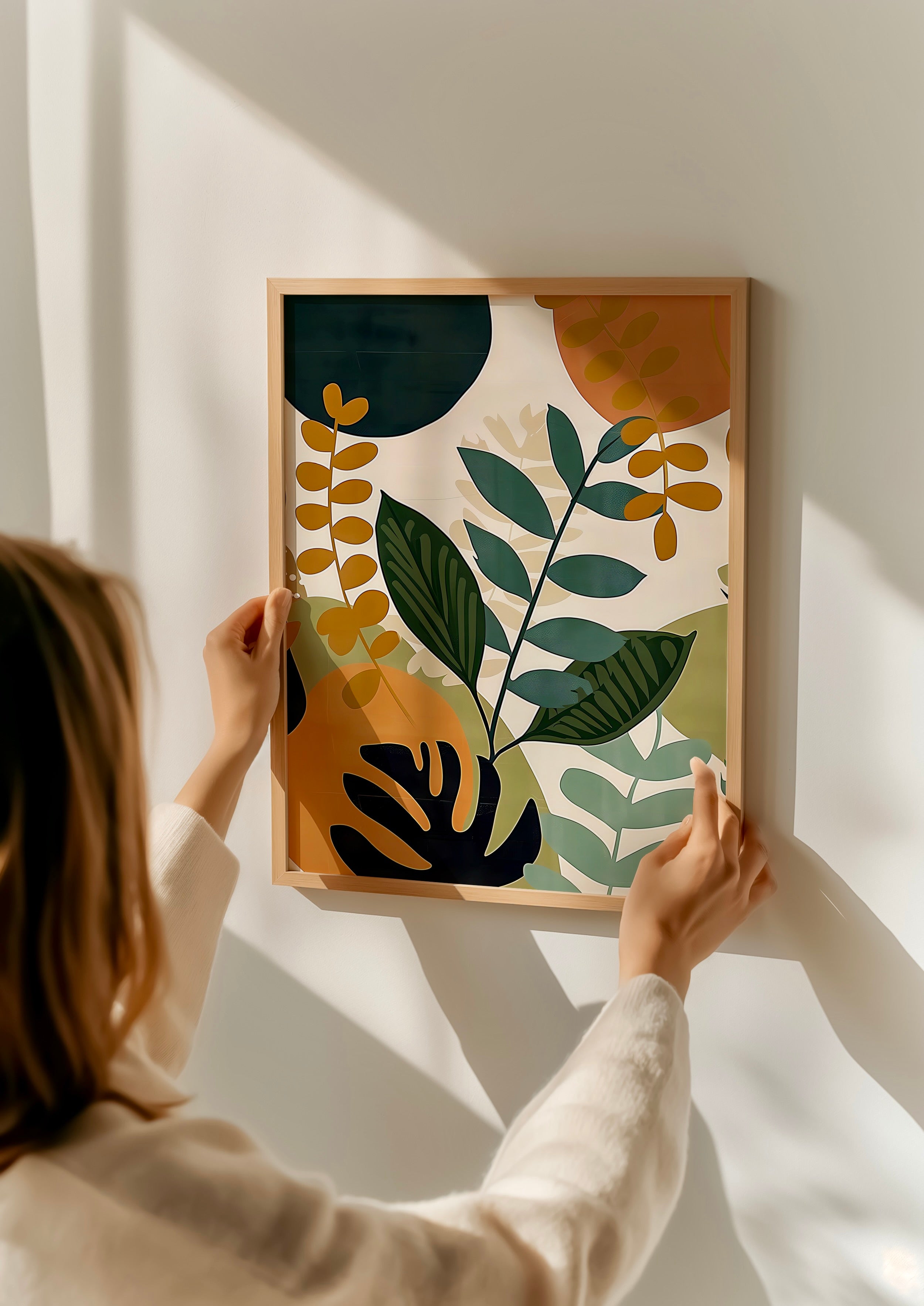 Tropical Tranquility: Mid-Century Modern Abstract Leaf Art | Serene & Chic Wall Decor