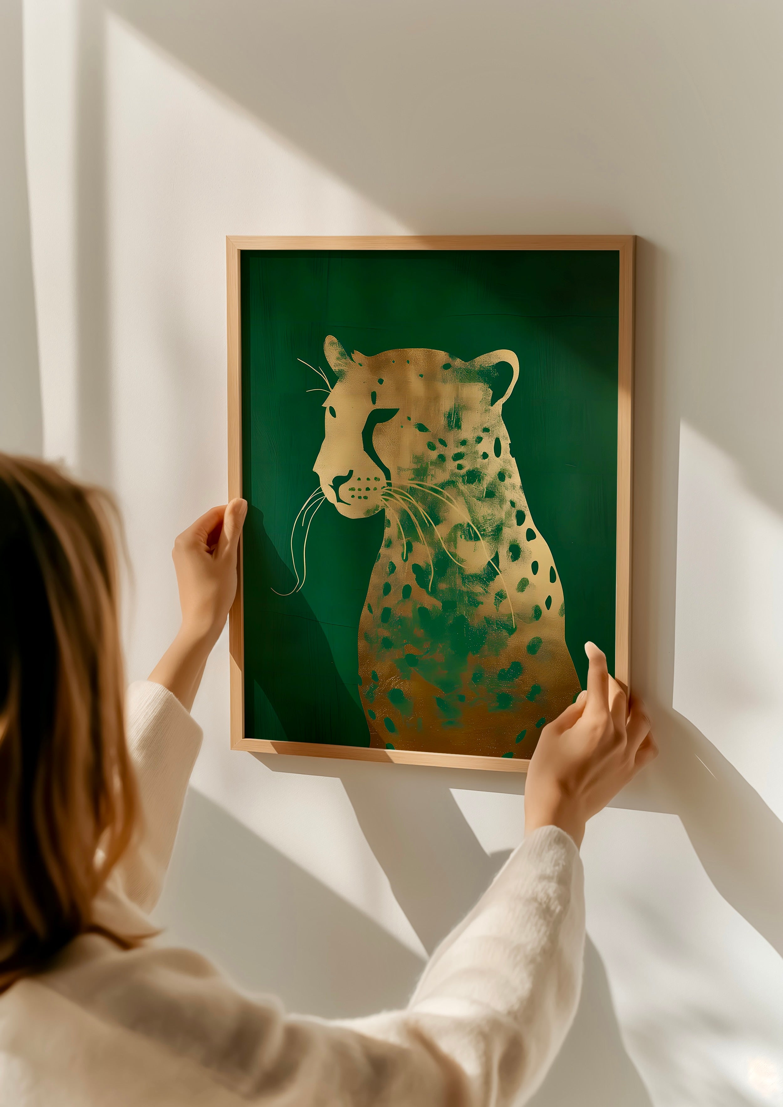 Emerald Leopard: Eclectic Green and Gold Wildlife Art | Maximalist & Chic Wall Decor