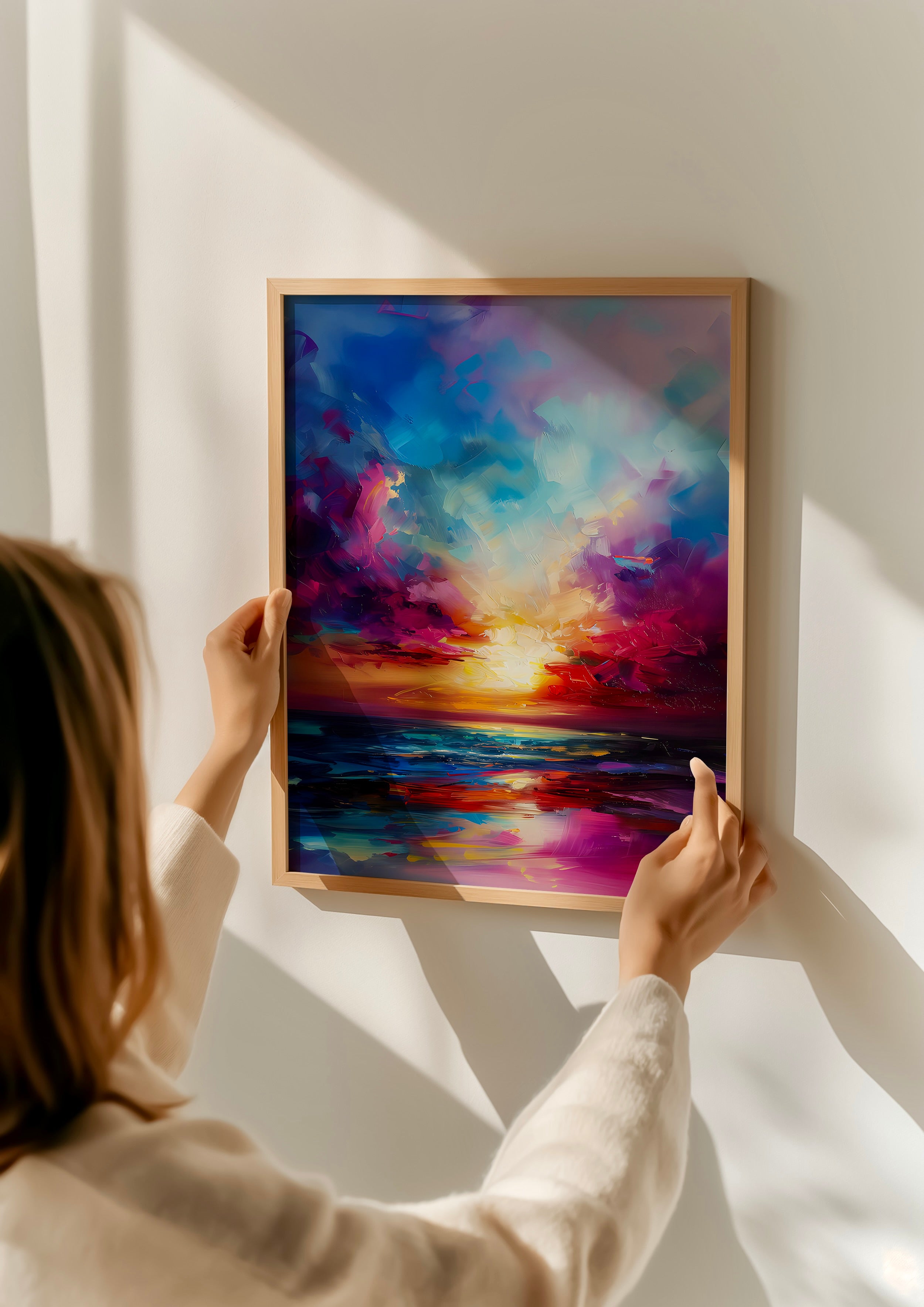 The Sunken Sun: Vibrant Abstract Sunset | Impressionist Landscape Wall Art