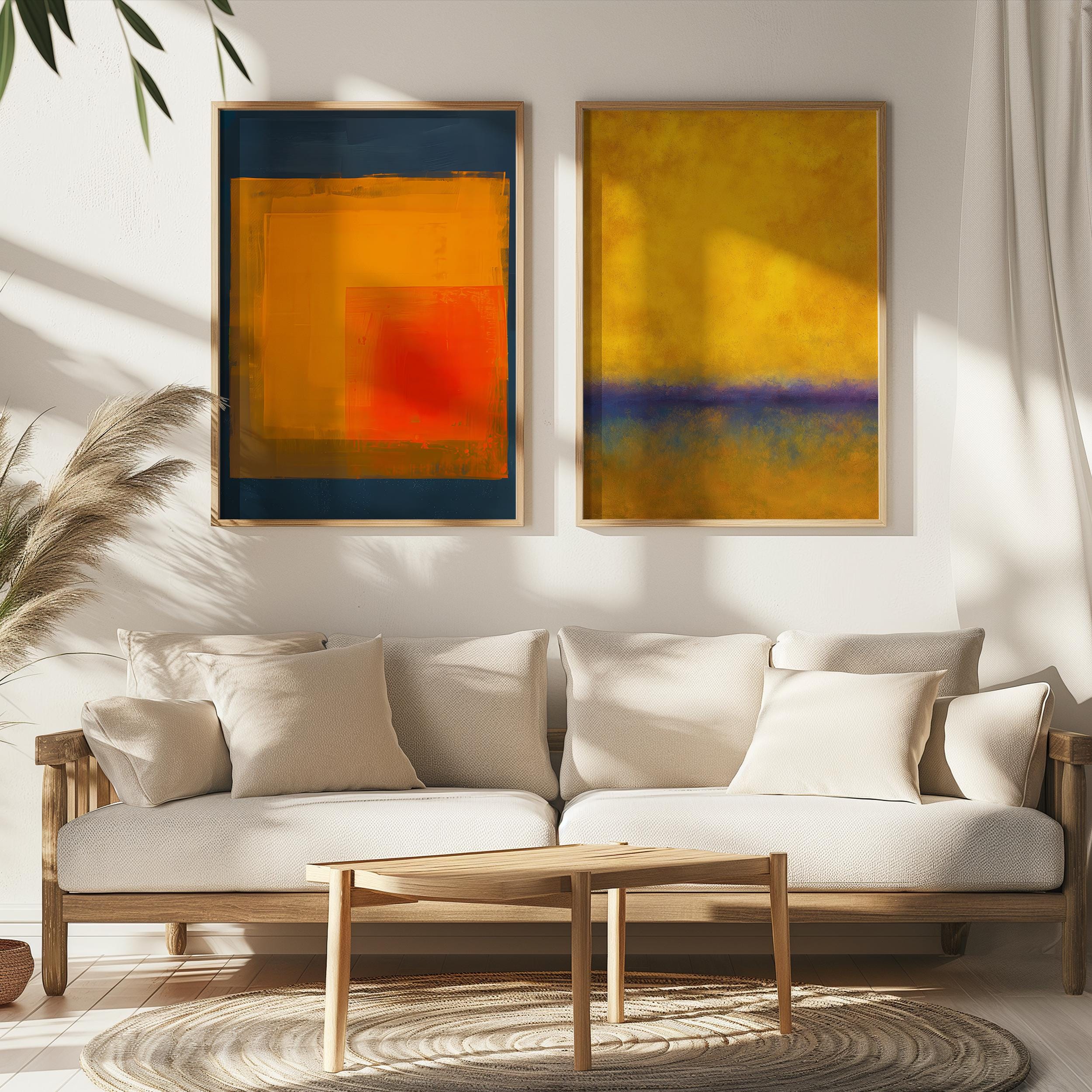 Minimalist Abstract Art Set - Warm Style in Yellow and Indigo