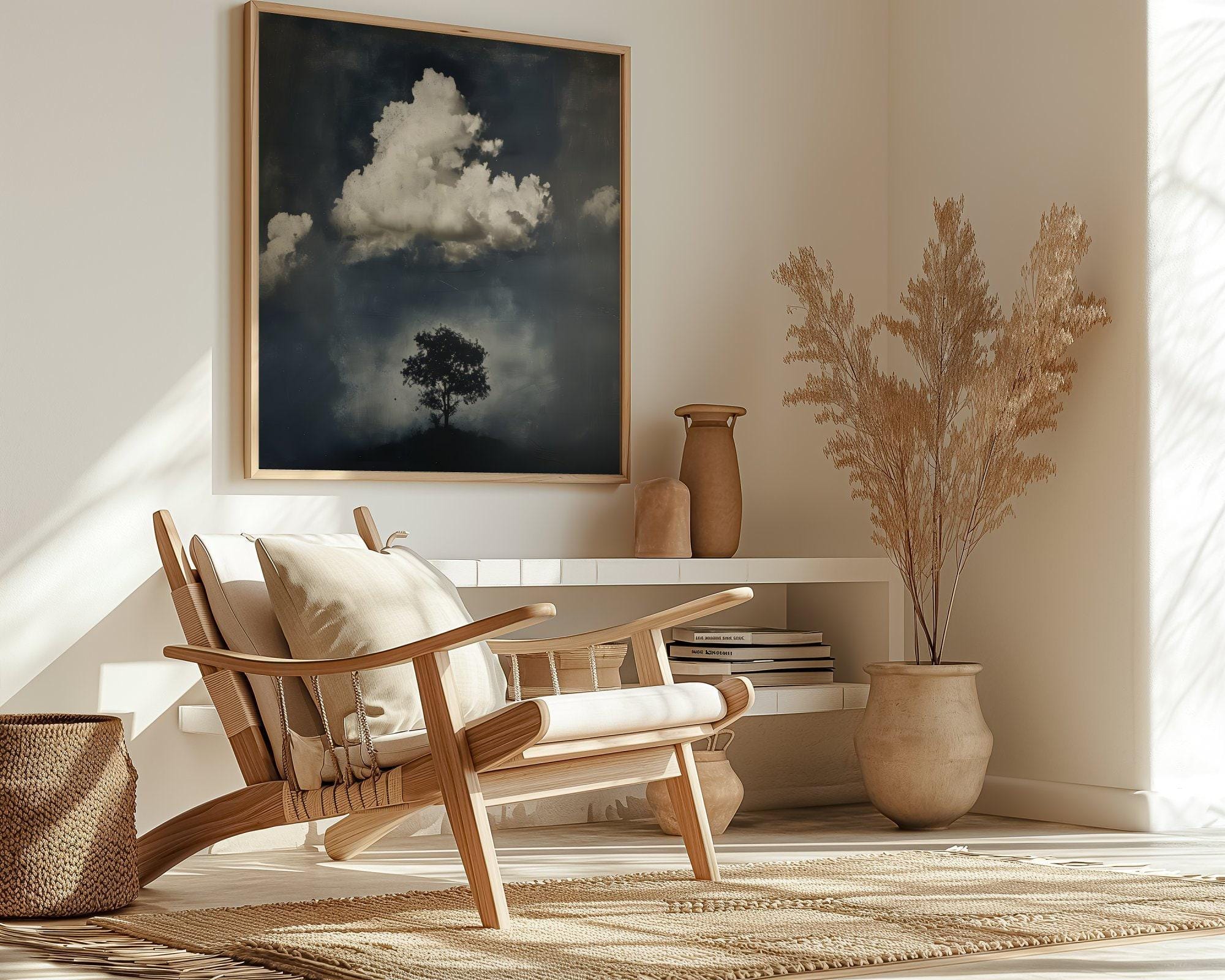 The Watcher Wall Art: Moody Tree and Cloud Scene, Vintage Style