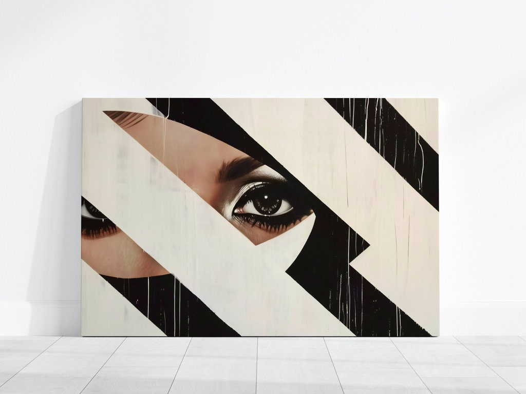 The Observer: Surreal Eye in Fractured Geometric Art | Modern Black & White Wall Decor