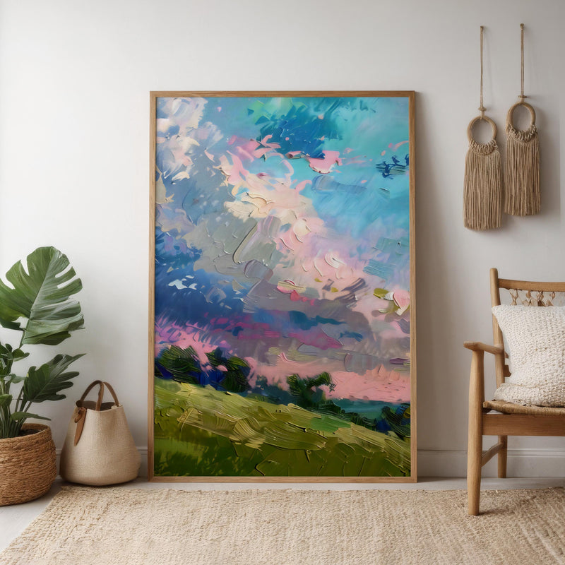 Abstract Landscape Art - Vibrant Canvas Art | Colorful Wall Decor With Lush Green Hills