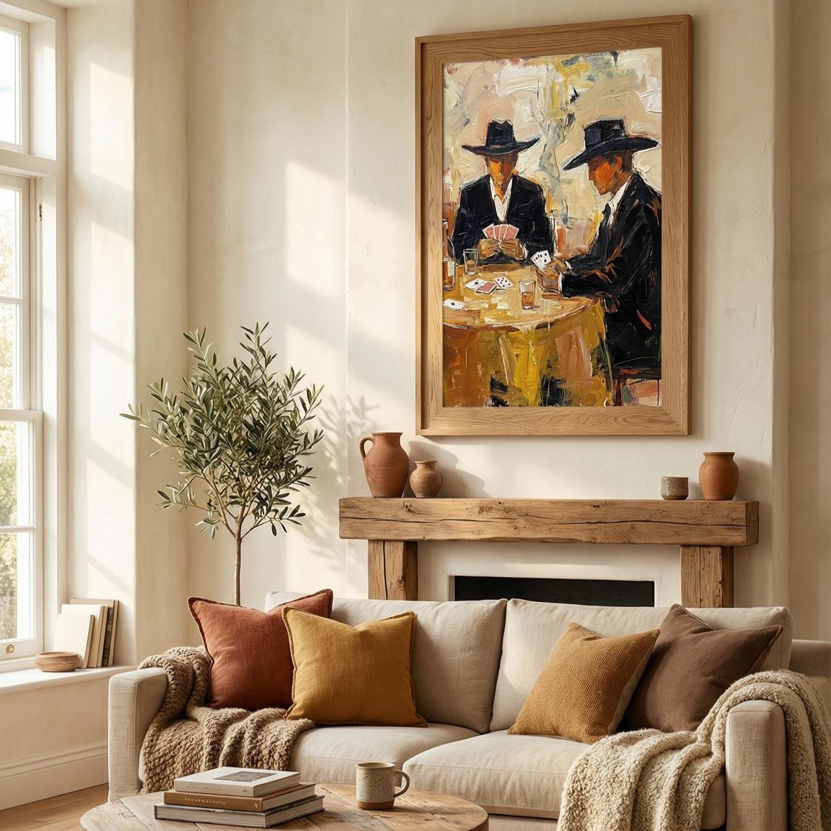 Cowboys and Card Games Wall Art: Rustic Home Decor Print