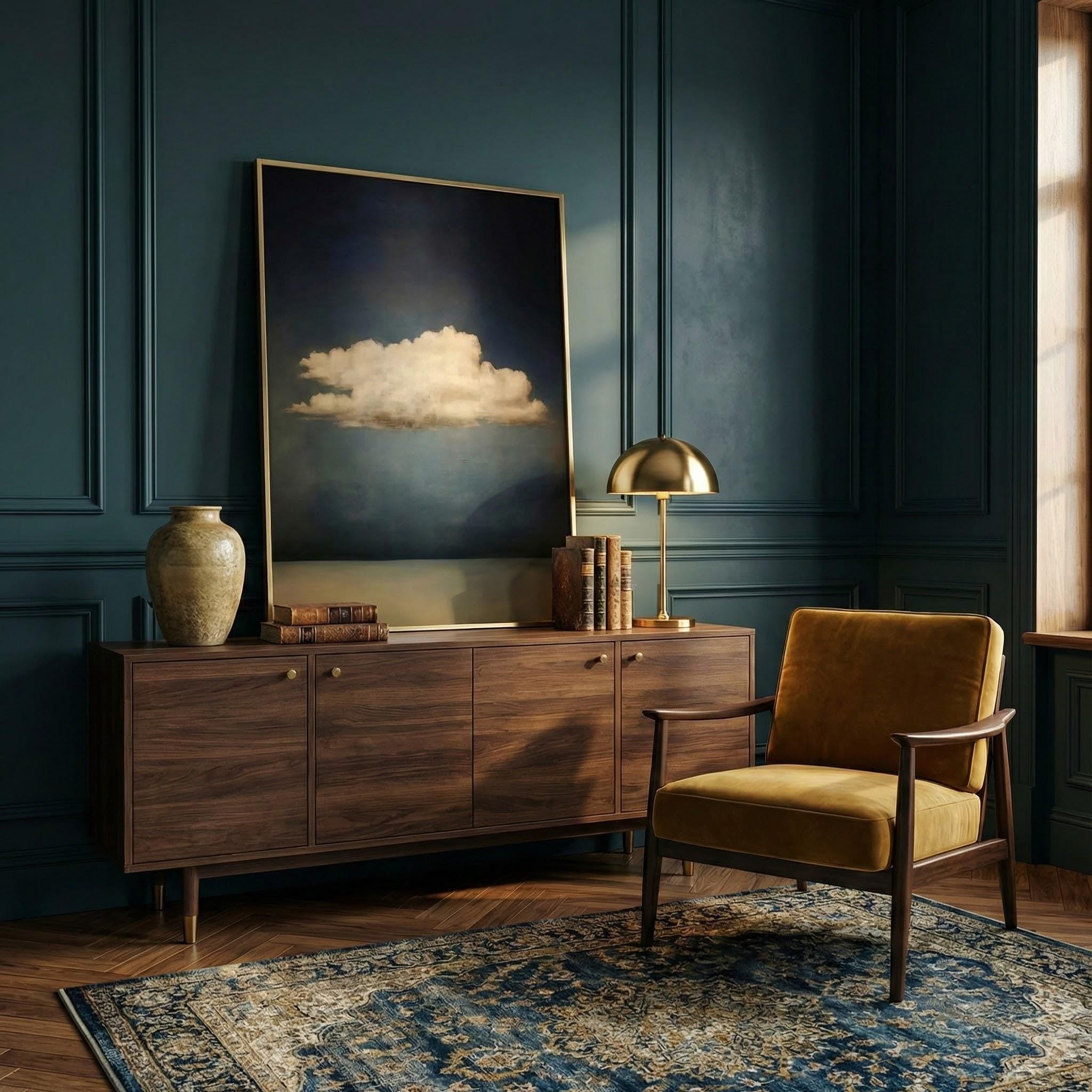 Minimalist Moody Cloud Art - Wood Framed Vintage Wall Decor