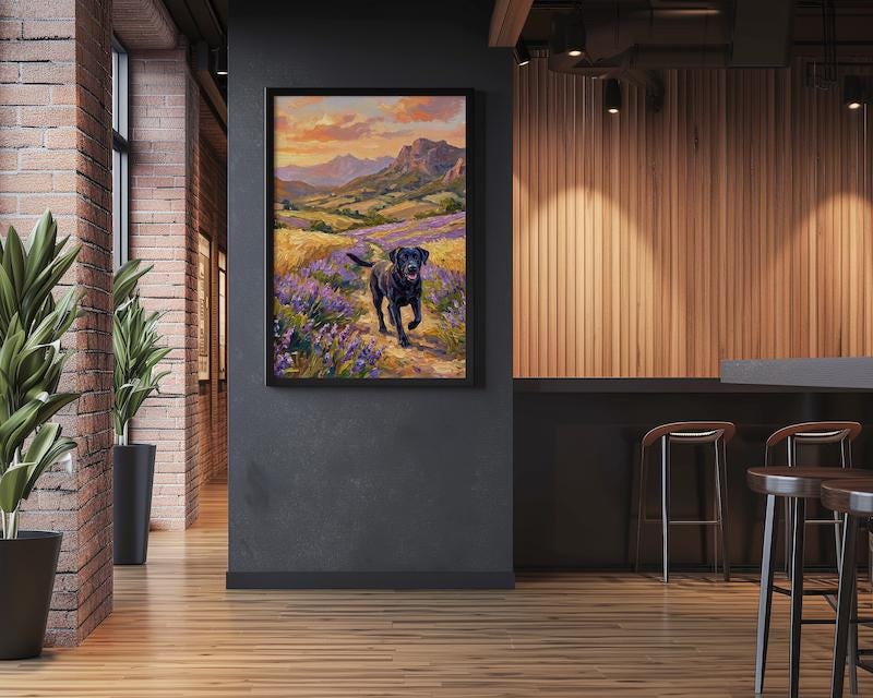 Black Labrador Canvas Art, Lavender & Wheat Field Landscape (Ready to Hang)
