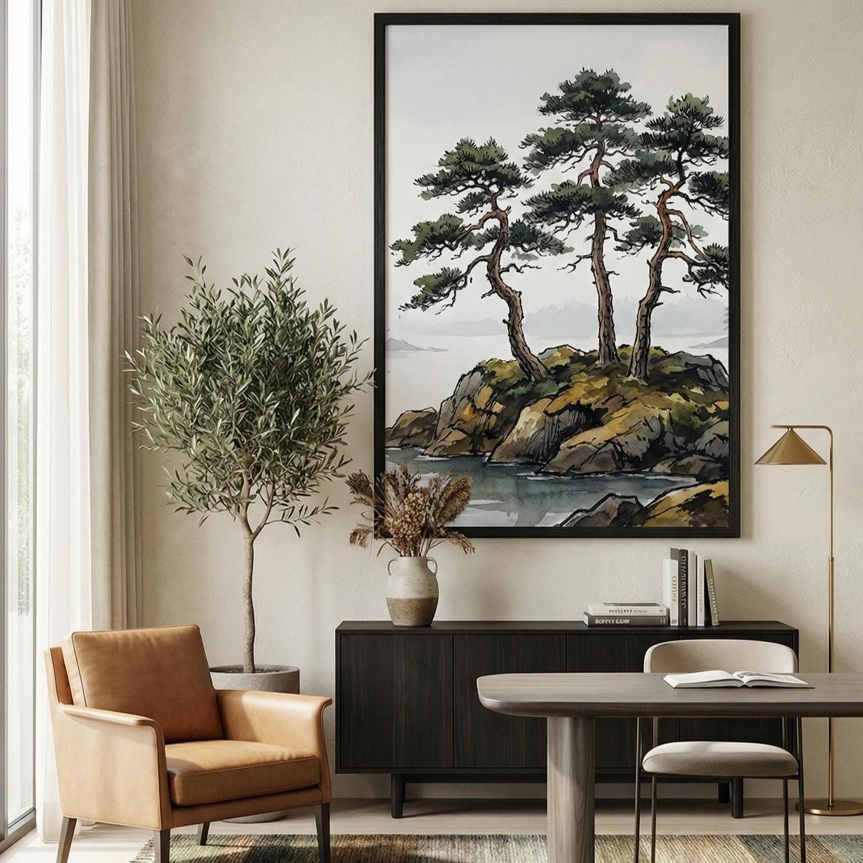 Japanese Landscape Art Print, Mountains, Nature (Matte or Canvas)