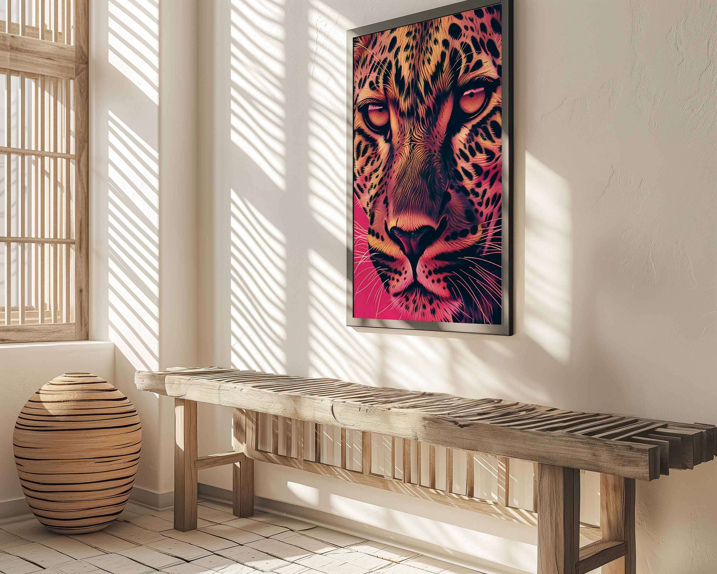 Fierce Leopard Portrait on Pink | Bold & Elegant Wildlife Canvas Art Decor