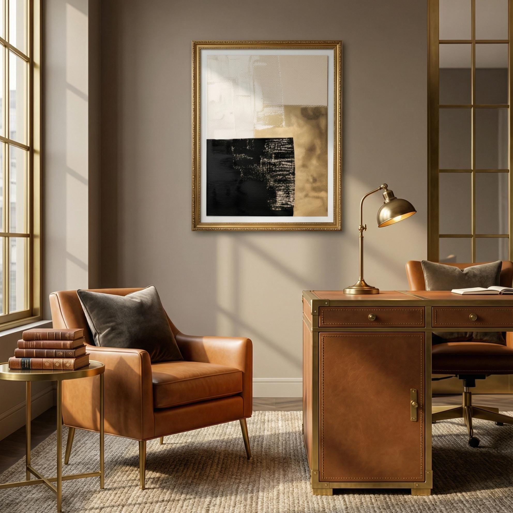 Abstract Canvas Art: Black, Gold, and Beige - Minimalist Decor