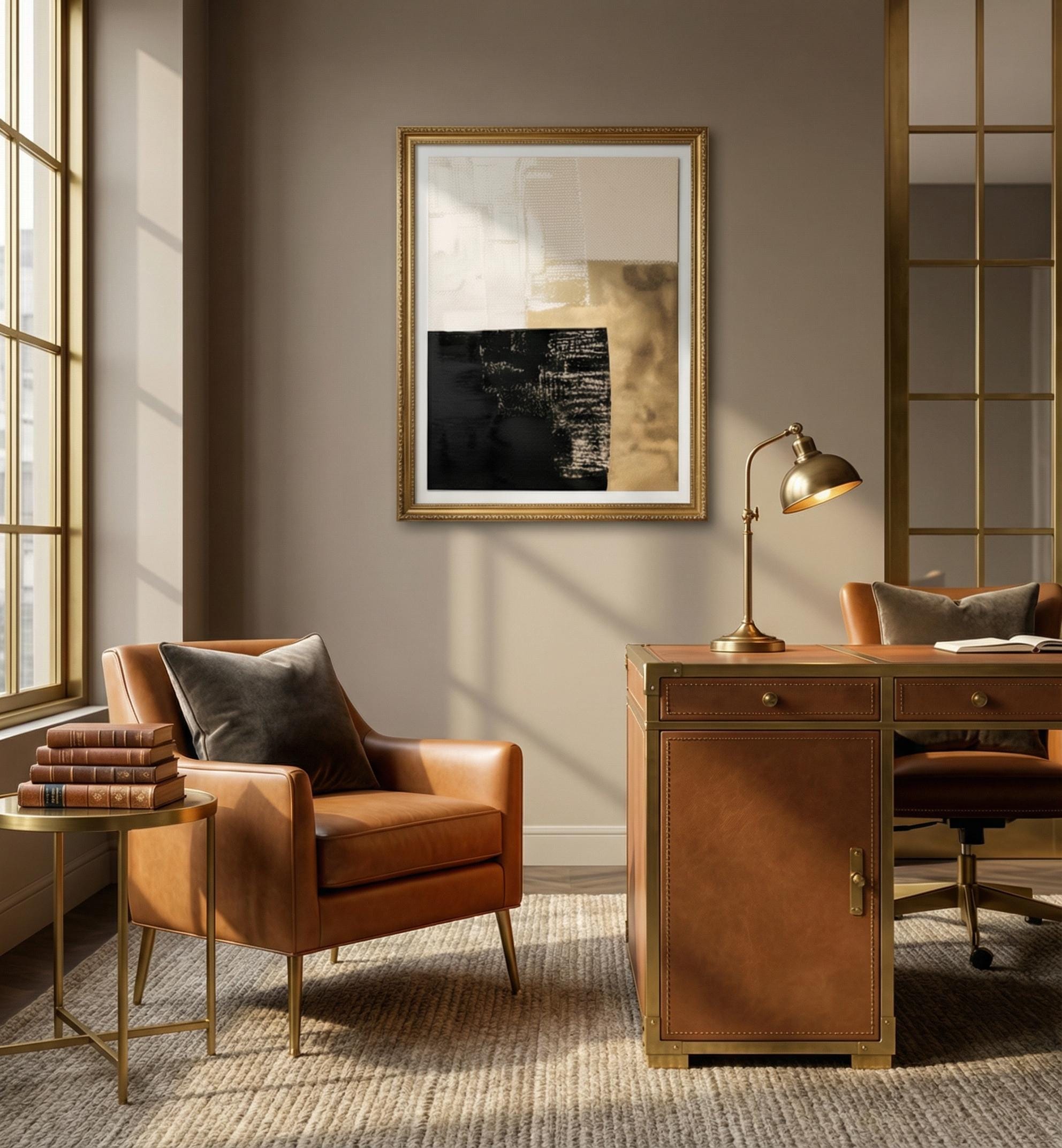Abstract Canvas Art: Black, Gold, and Beige - Minimalist Decor