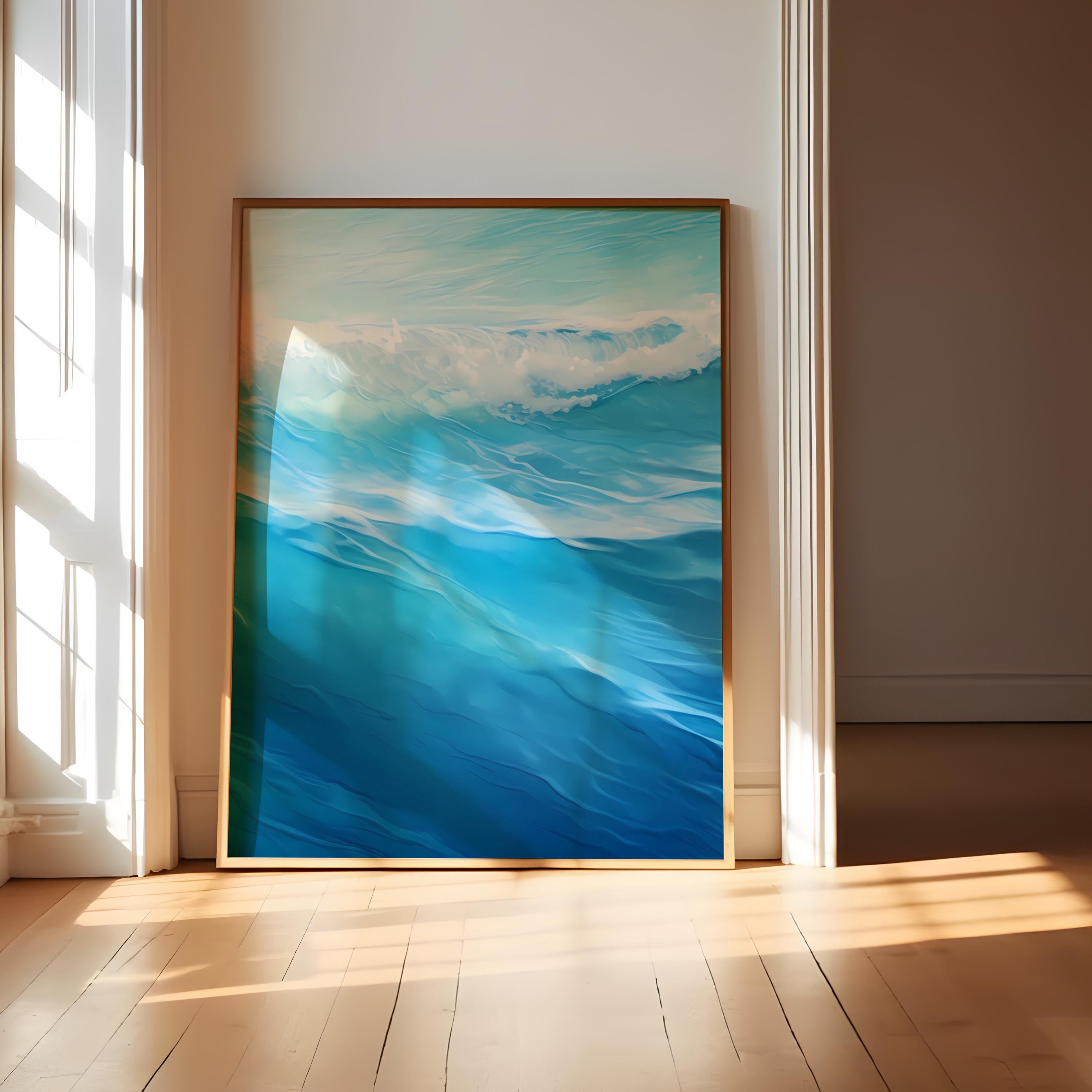 Oceanic Dreamscape: Abstract Blue Wave Art Print | Serene & Modern Framed Wall Decor