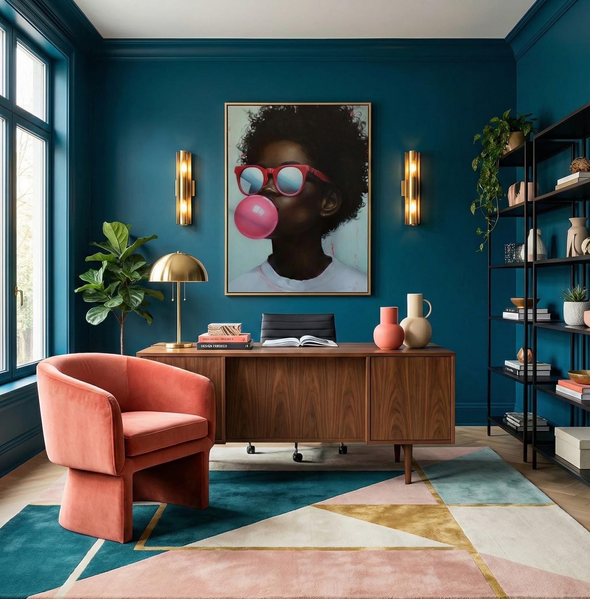 Vibrant African American Portrait Canvas: Bold Colors, Bubble Gum Pop