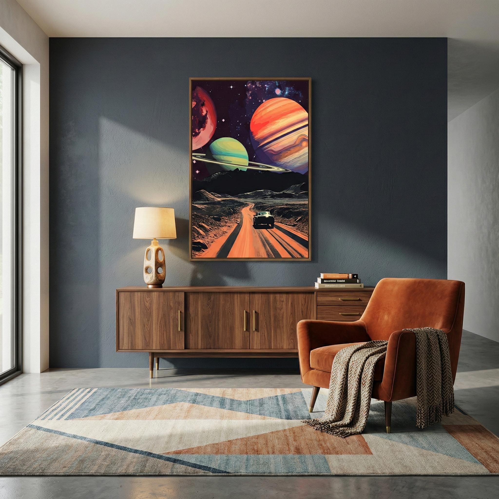 Space Drive Wall Art: Vintage Sci-Fi Collage (Self-Adhesive, Removable)