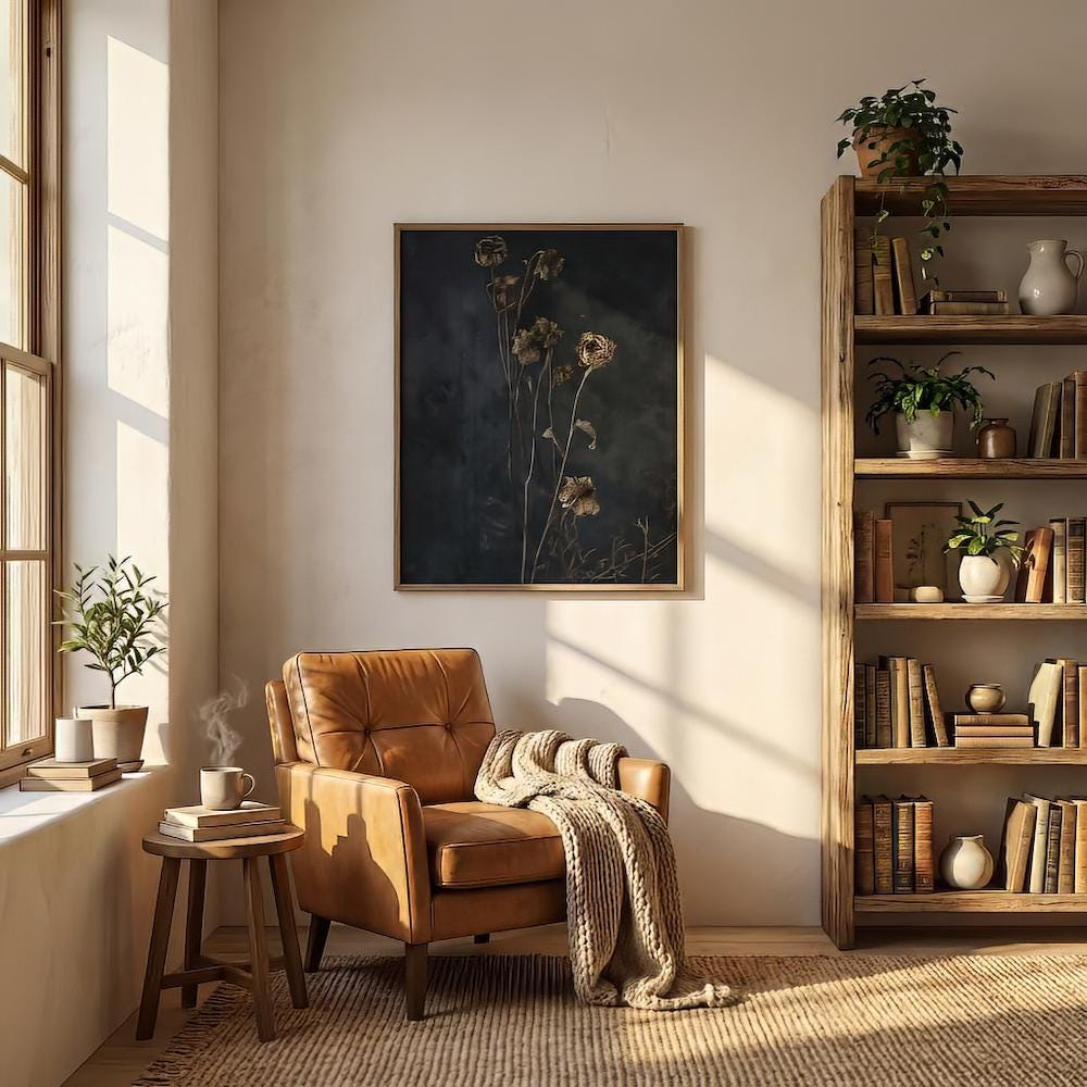Dark Moody Wildflower Art: Vintage Botanical Print on Canvas