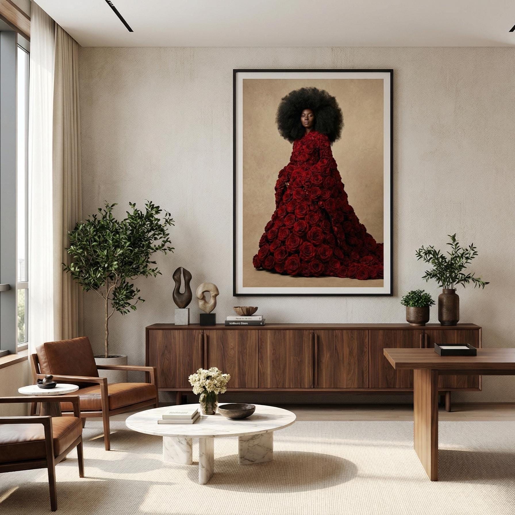 Flower Dress Wall Art: Black Woman Portrait (Framed or Canvas)