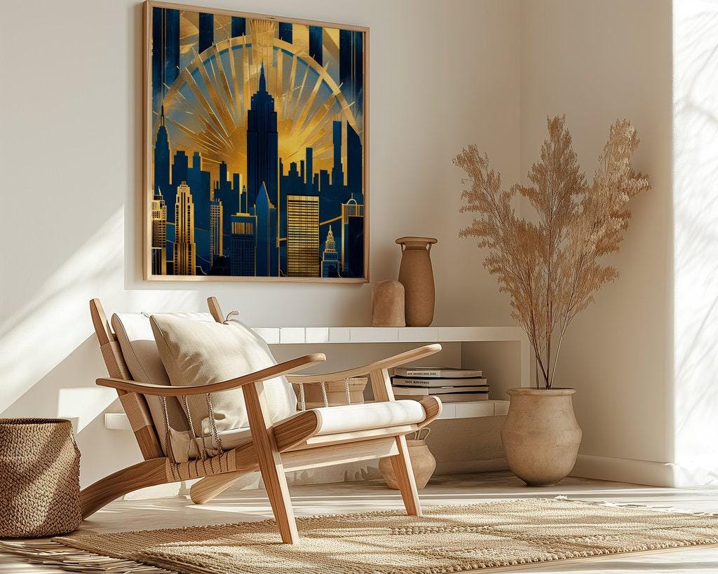Metropolis of Gold: Art Deco Cityscape Canvas Art | Vibrant Golden Skyline Wall Decor