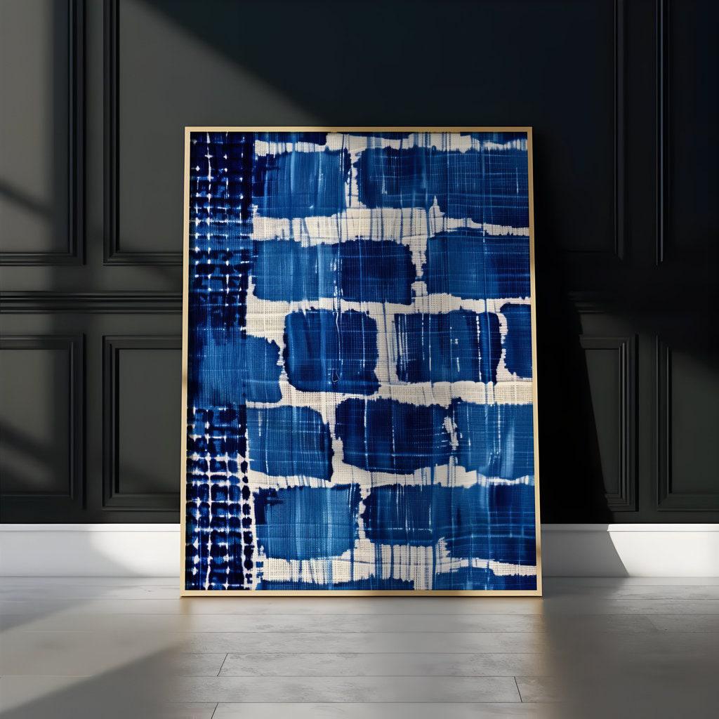 Serene Indigo Flow: Modern Shibori-Inspired Canvas Art | Blue and White Abstract Decor