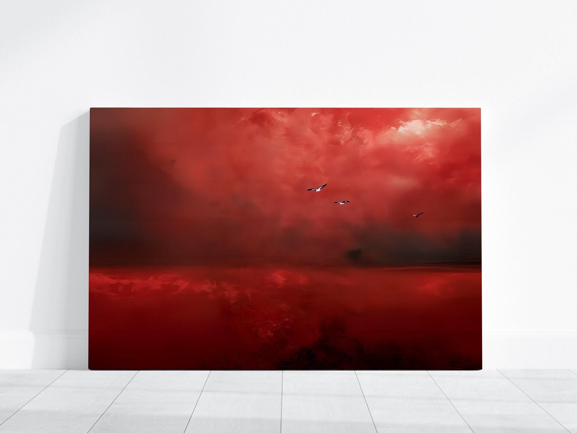 Crimson Sky Canvas Art - Vibrant Red Abstract Minimalist Design