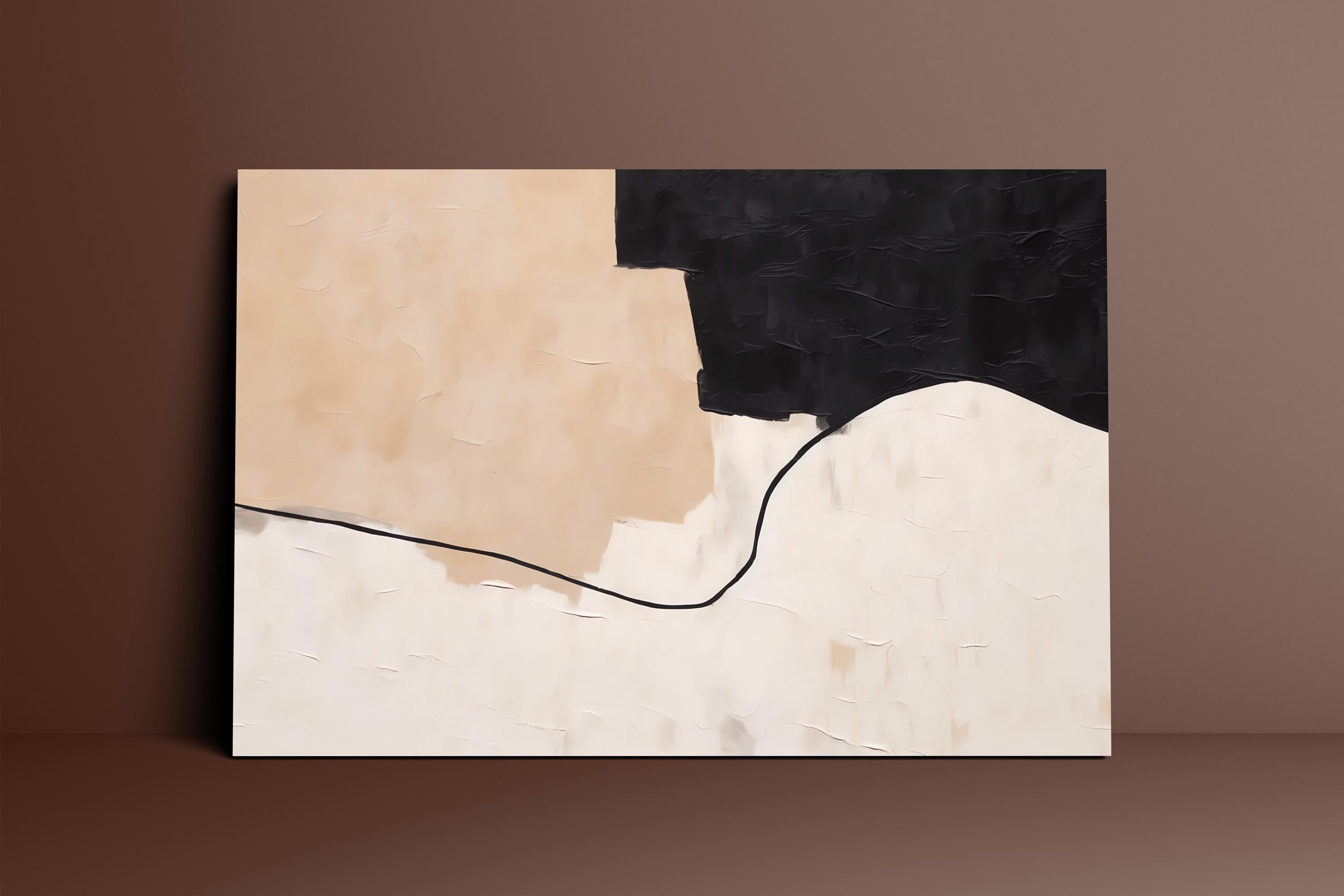 Modern Minimalist Abstract Art | Beige and Black Framed Print for Elegant Interiors