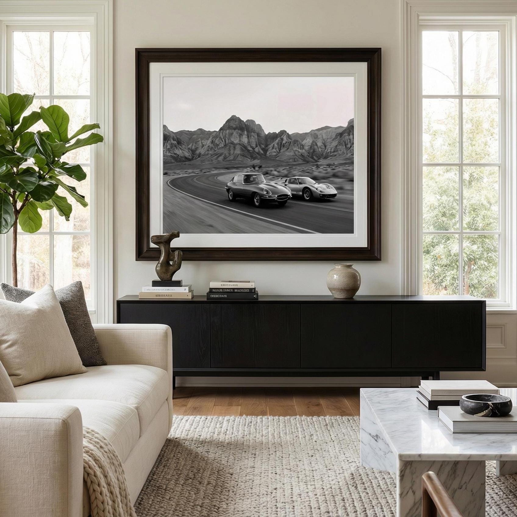 Car Race Wall Art Print, Modern Style (Canvas, Matte, Framed)