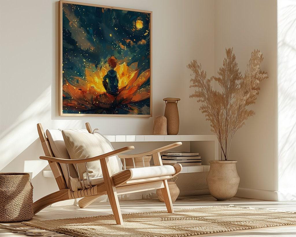 The Firefly Keeper: Magical Boy in a Field of Glowing Flowers | Enchanting Nursery & Kids Room Art