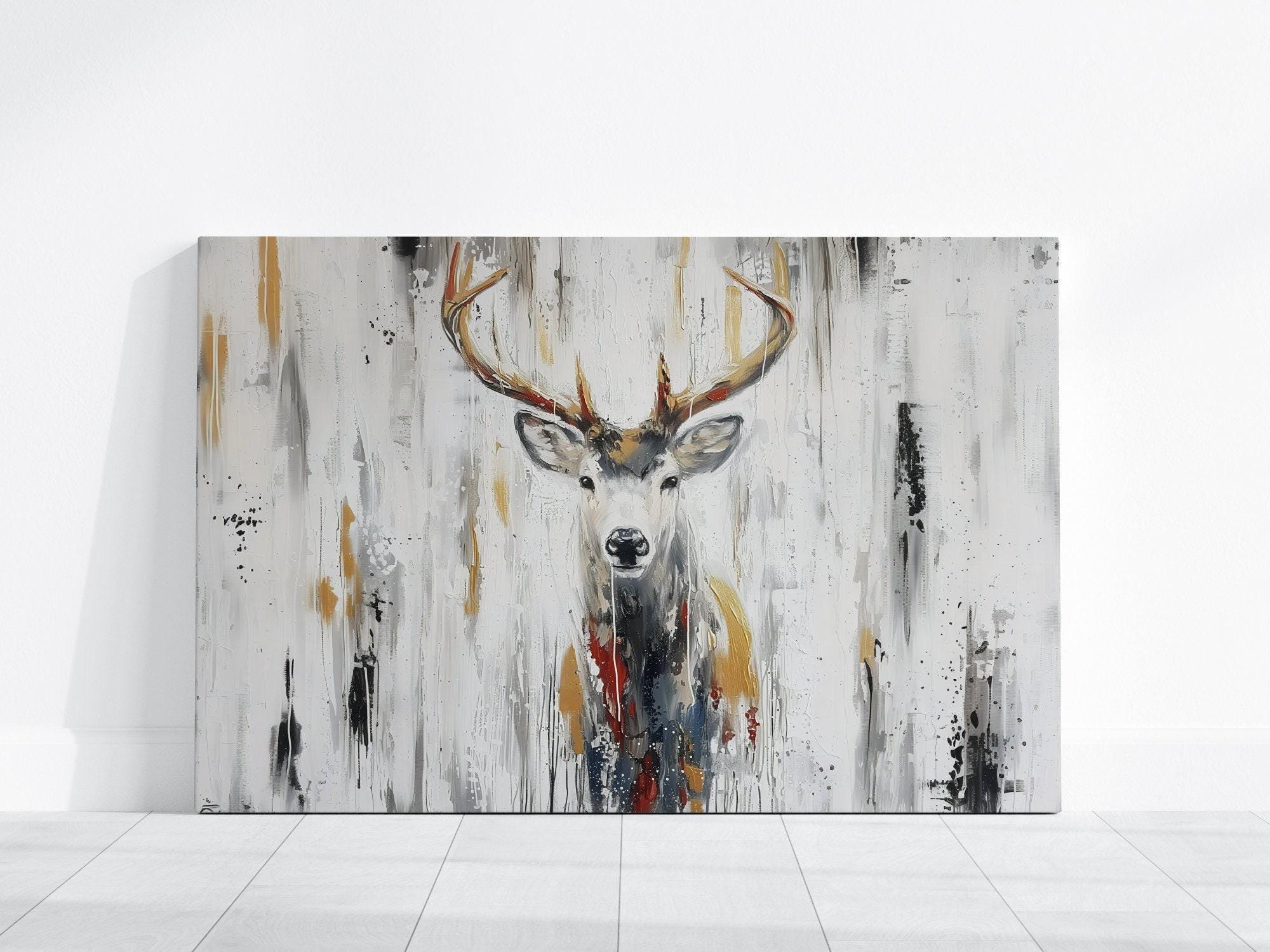 Serene Deer Canvas, Abstract Forest Art (Modern Wall Decor)