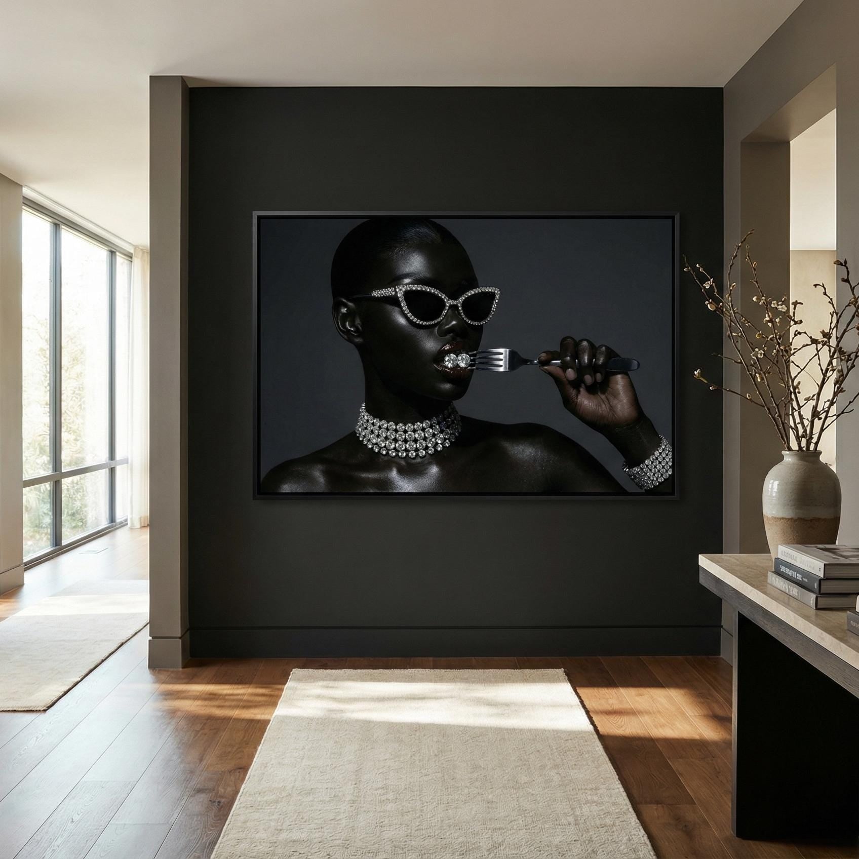 Diamond Black Wall Art Print, Luxury Modern Style (Framed or Canvas)