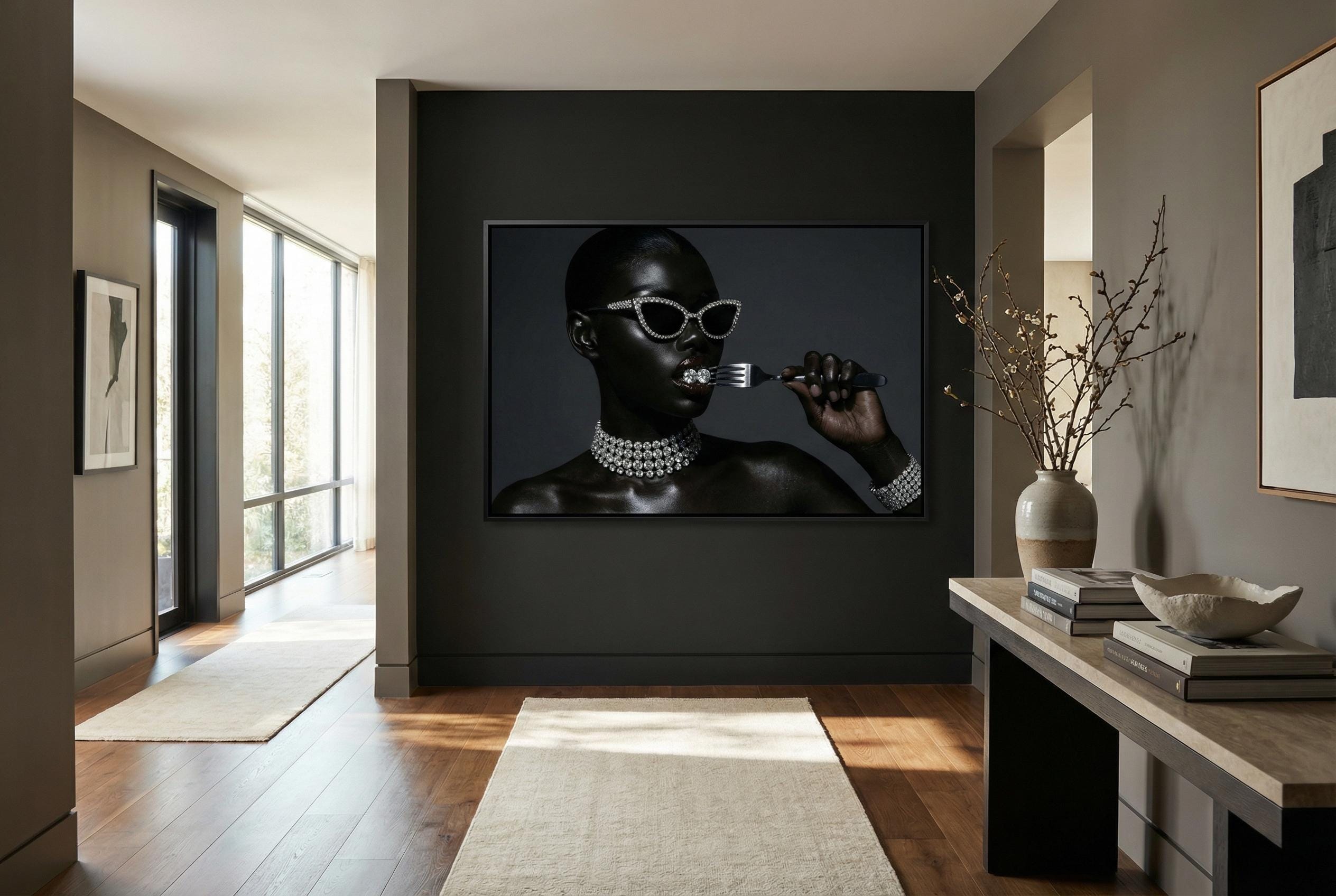 Diamond Black Wall Art Print, Luxury Modern Style (Framed or Canvas)