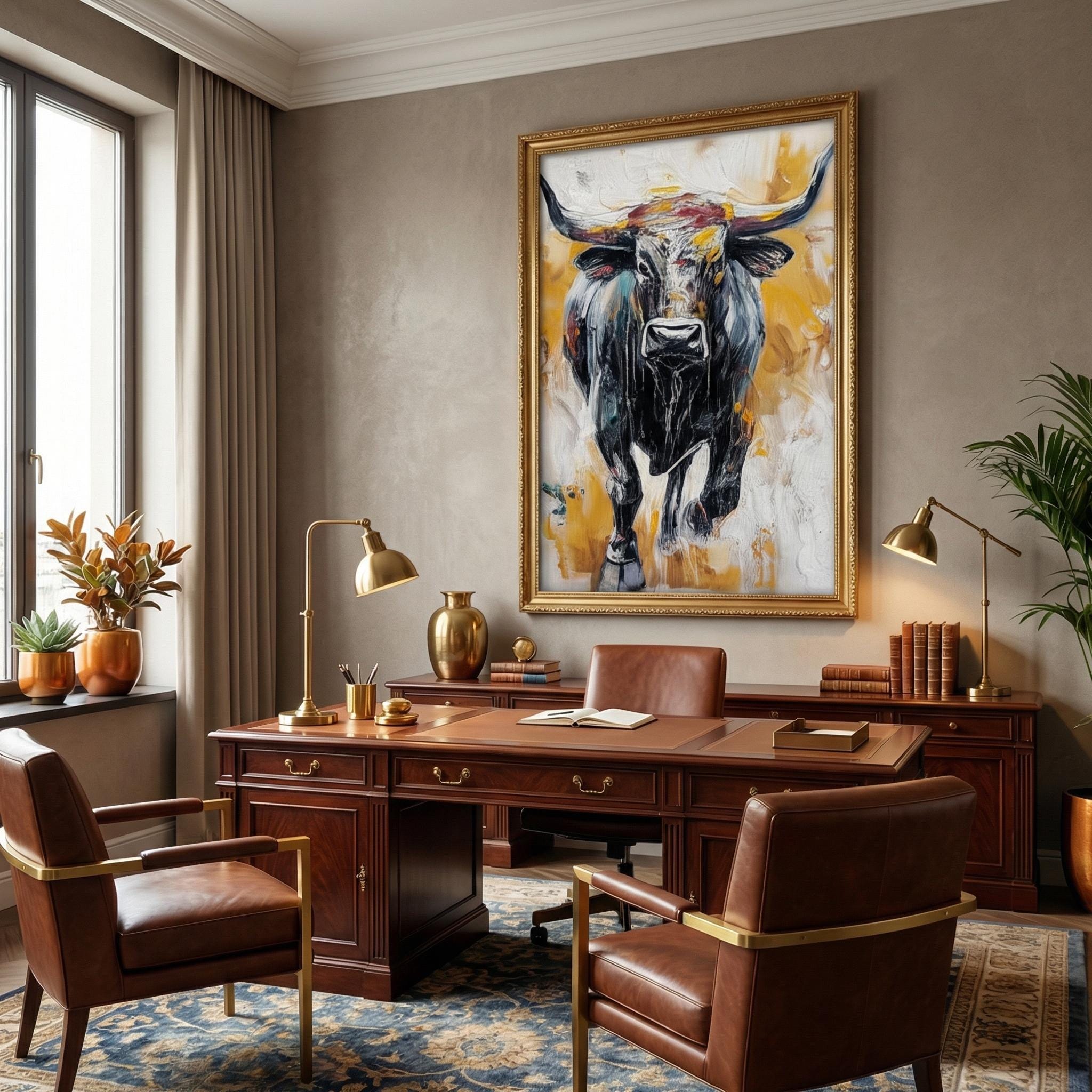 Bull Painting on Canvas: Abstract Animal Art (Farmhouse Style)