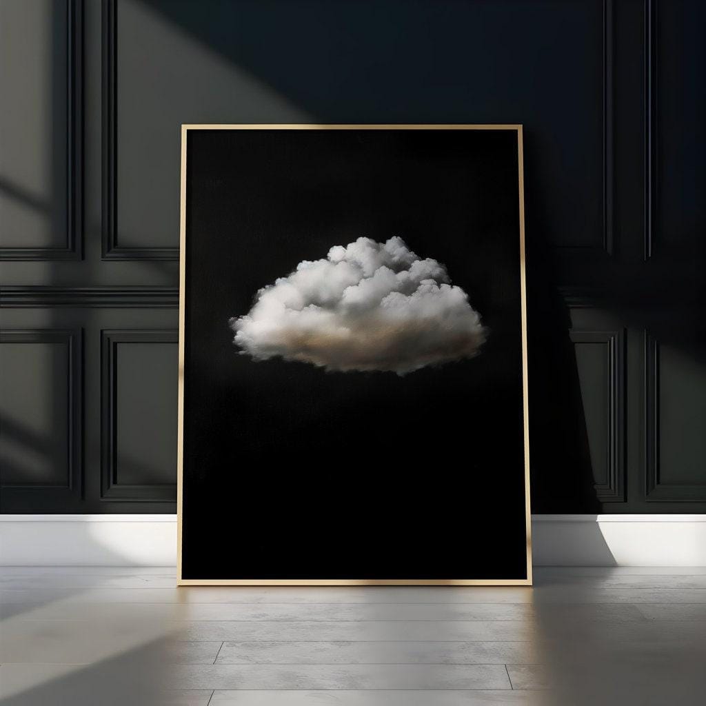Moody Twilight Wall Art - Vintage Clouds with Retro Green Hues