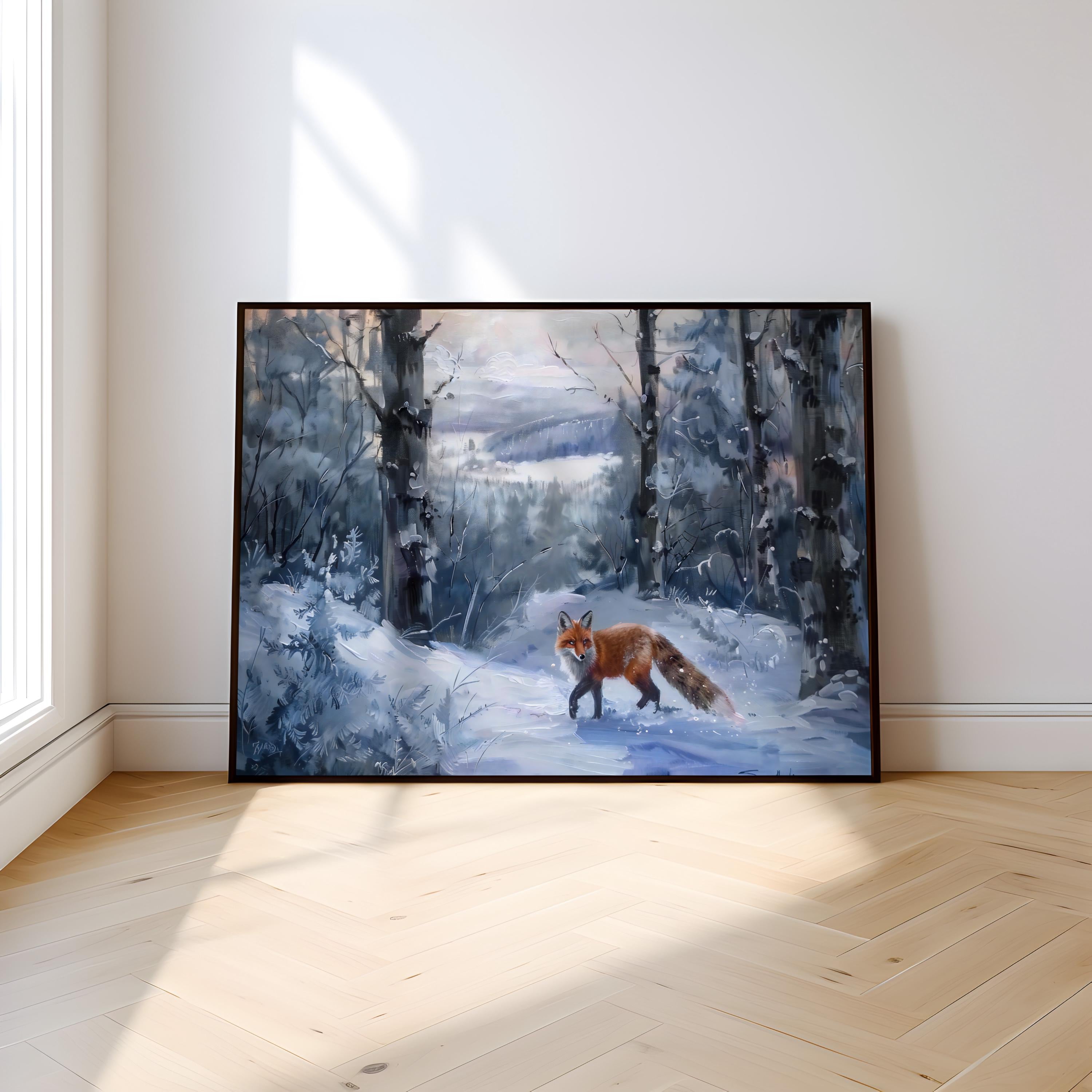 Winter Fox in Snowy Forest: Serene & Enchanting Wildlife Canvas Art | Red Fox Wall Decor